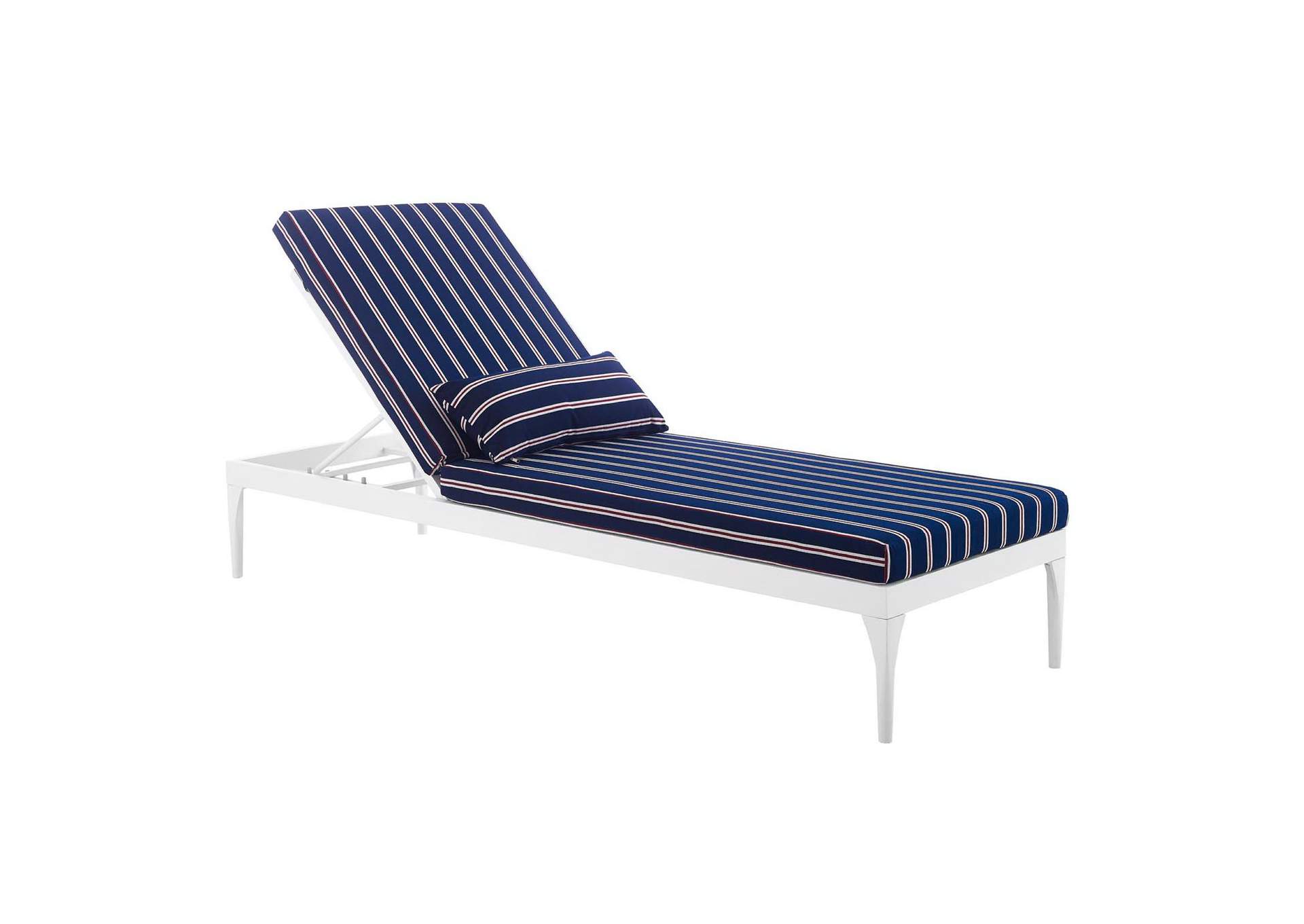 White Striped Navy Perspective Cushion Outdoor Patio Chaise Lounge Chair,Modway