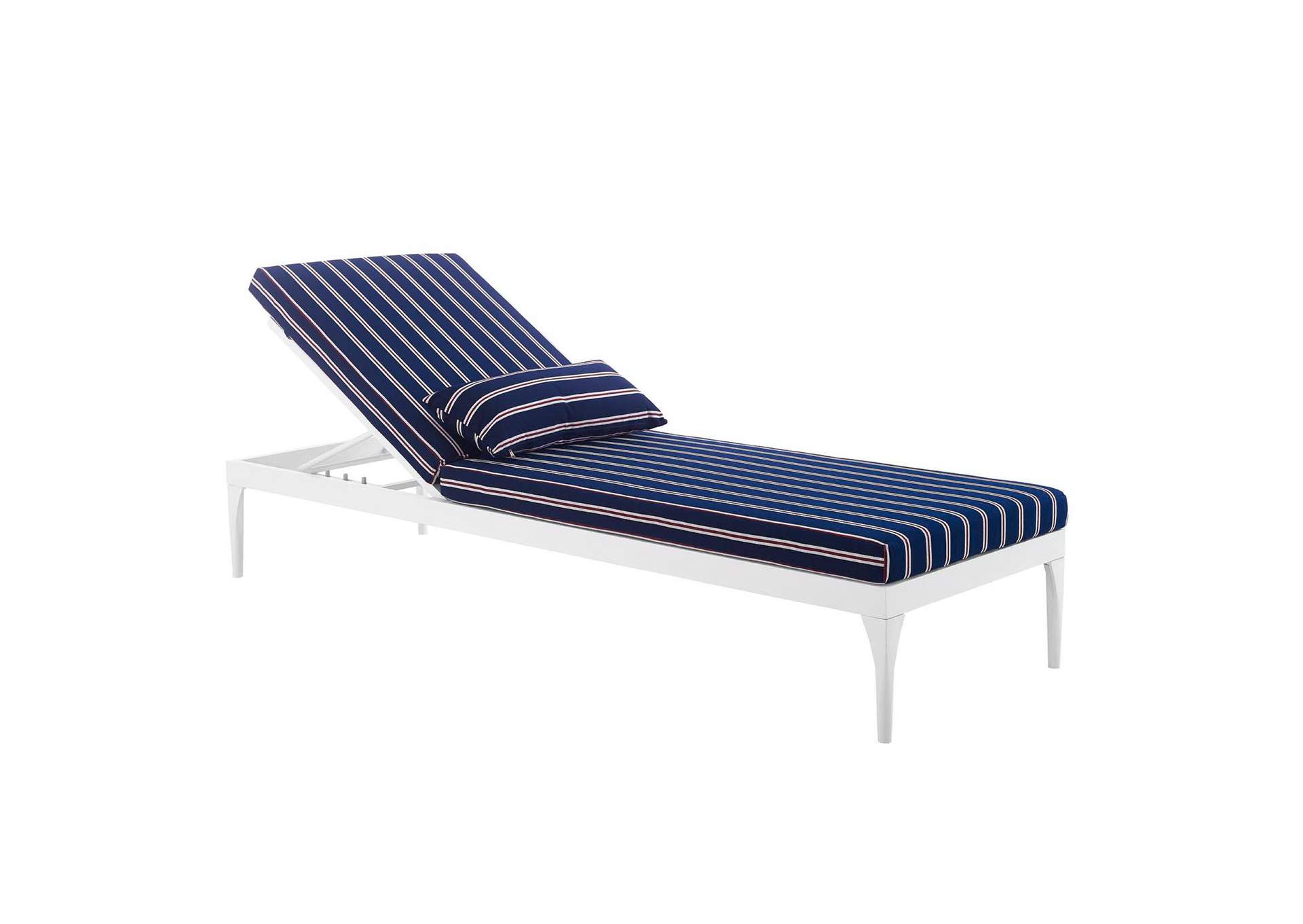 White Striped Navy Perspective Cushion Outdoor Patio Chaise Lounge Chair,Modway