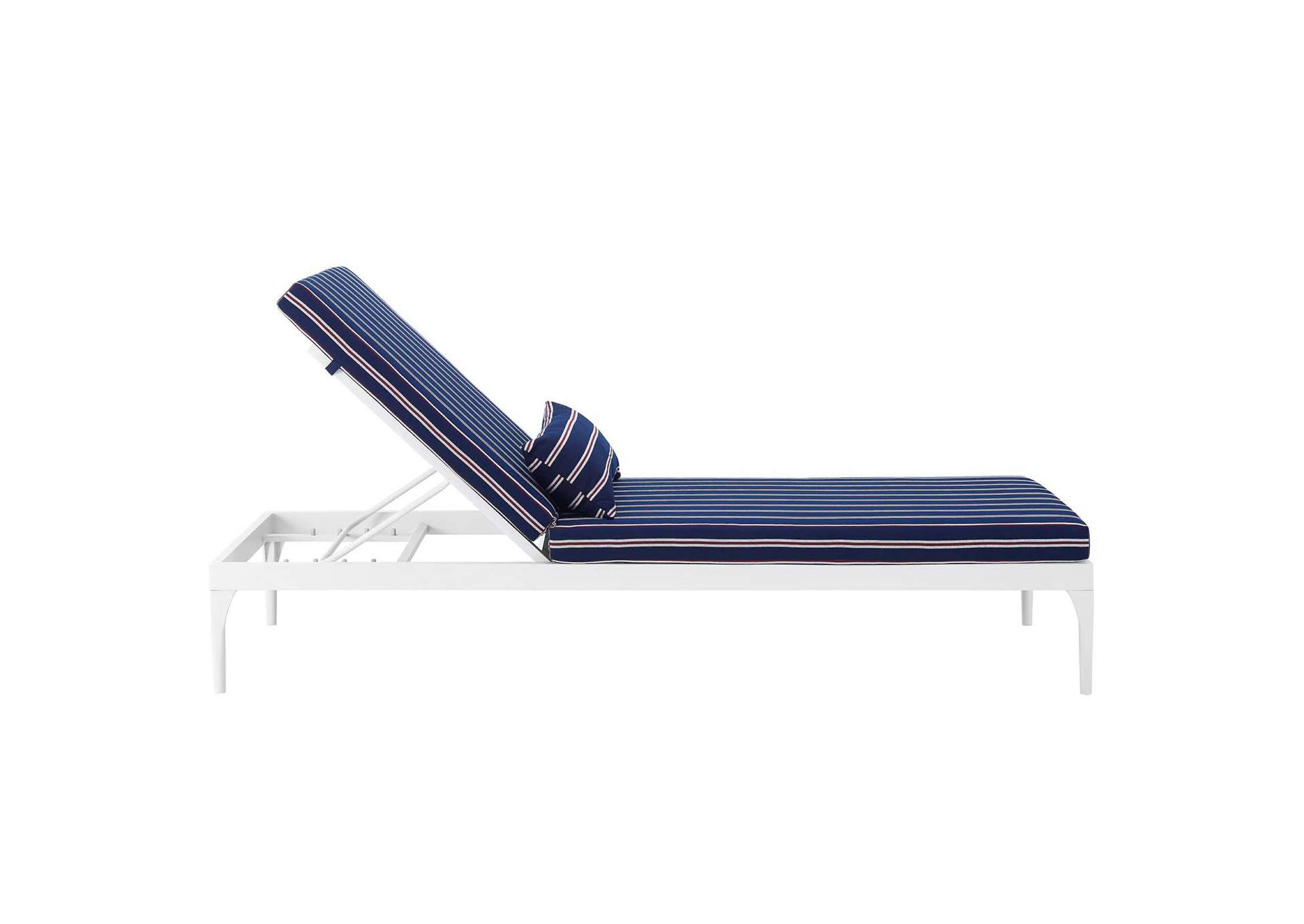 White Striped Navy Perspective Cushion Outdoor Patio Chaise Lounge Chair,Modway