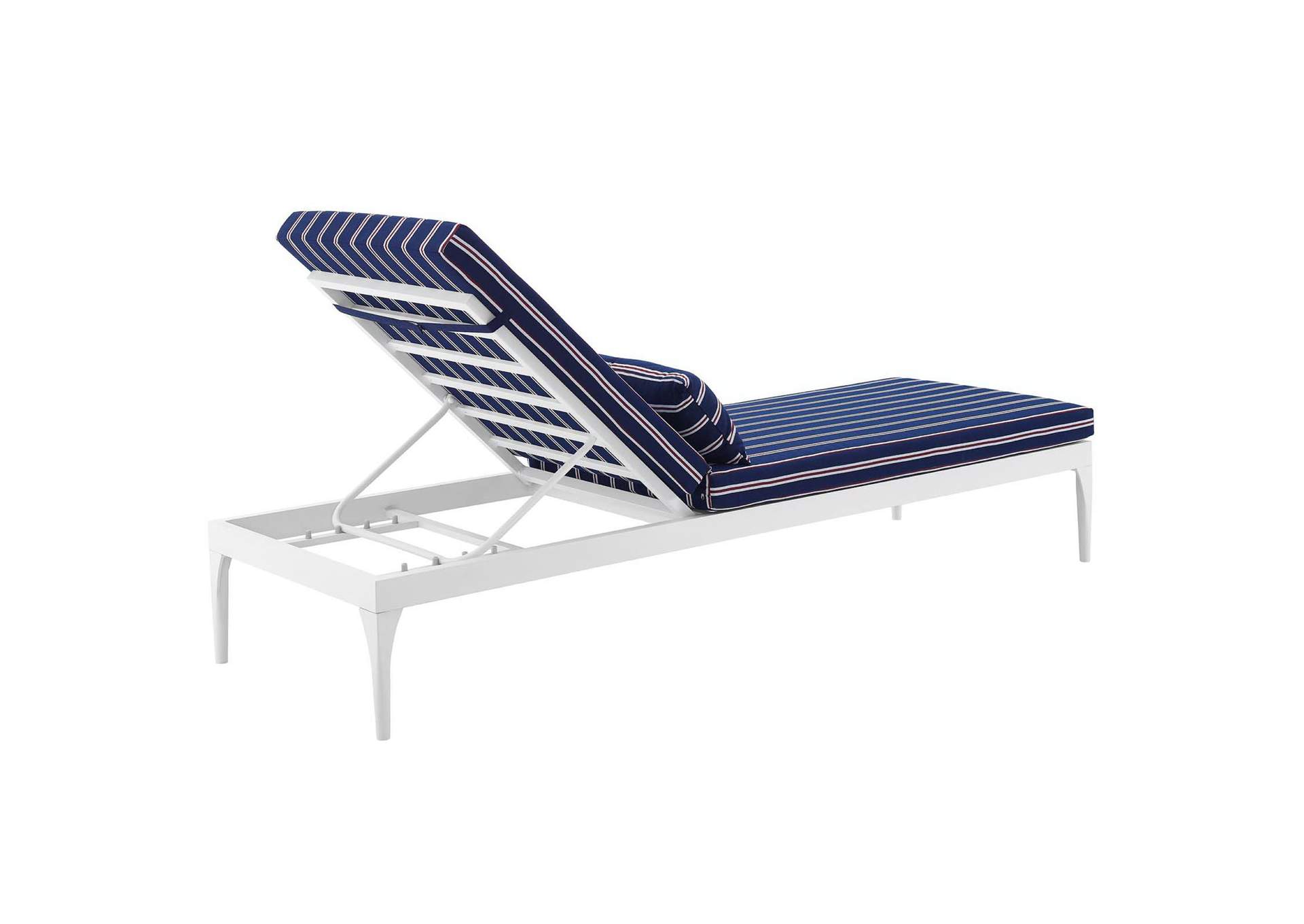 White Striped Navy Perspective Cushion Outdoor Patio Chaise Lounge Chair,Modway