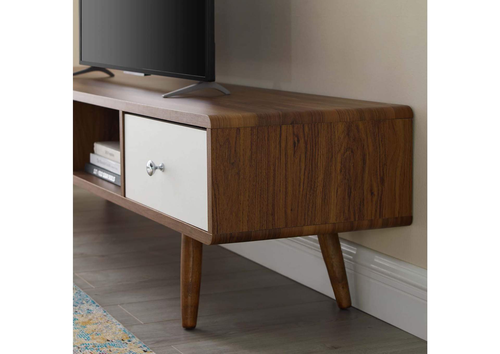 Walnut White Transmit 70" Media Console Wood TV Stand,Modway