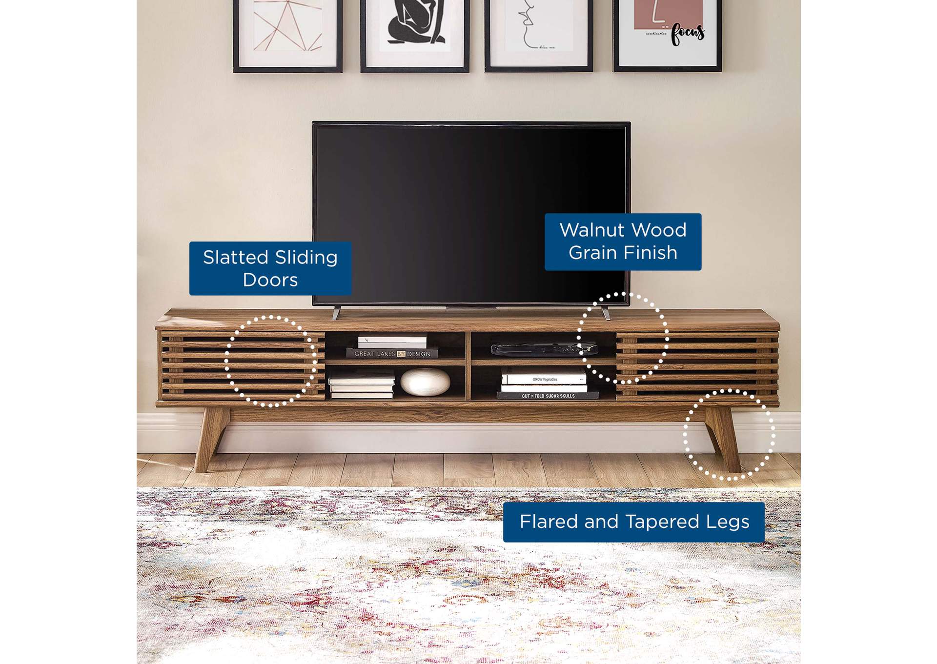 Walnut Walnut Render 70" Entertainment Center TV Stand,Modway