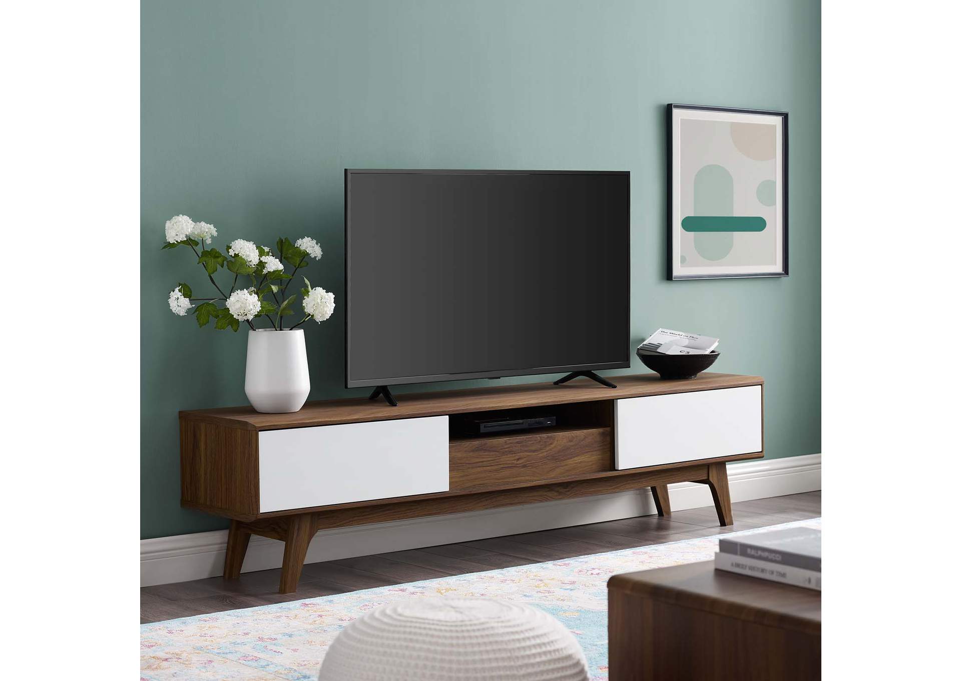 Walnut White Envision 70" Media Console Wood TV Stand,Modway