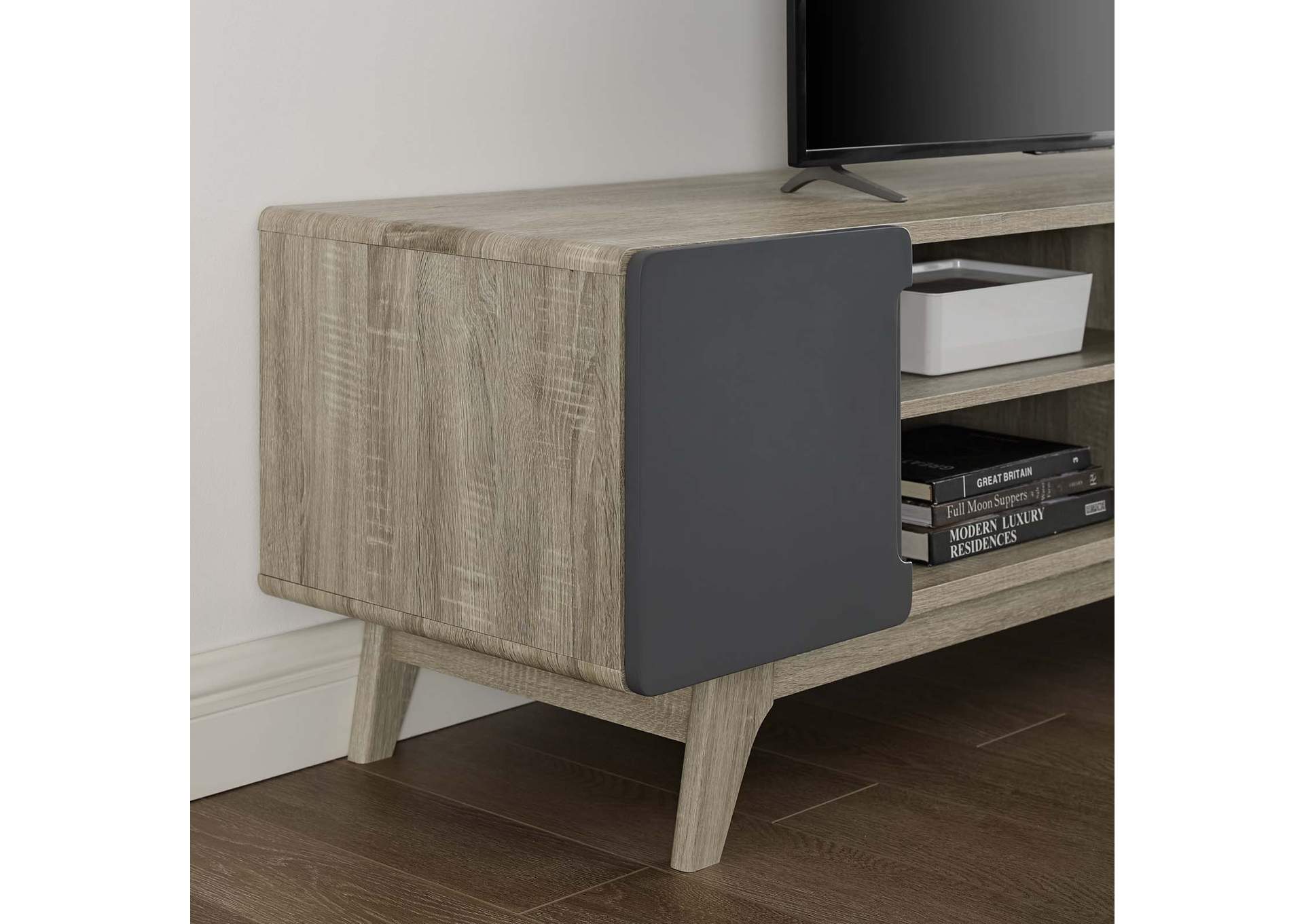 Natural Gray Tread 70" Media Console TV Stand,Modway