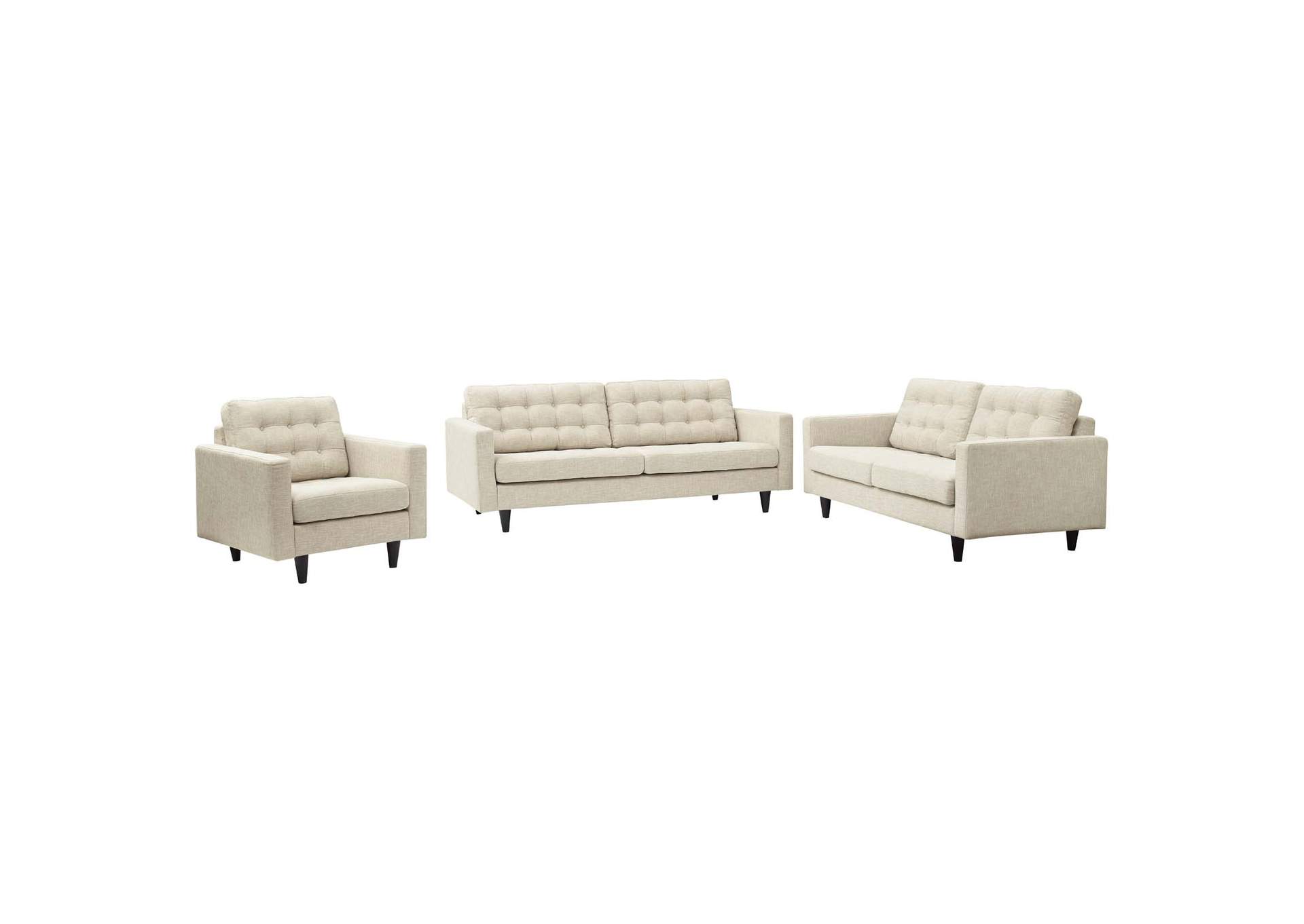 Beige Empress Sofa, Loveseat and Armchair [Set of 3],Modway