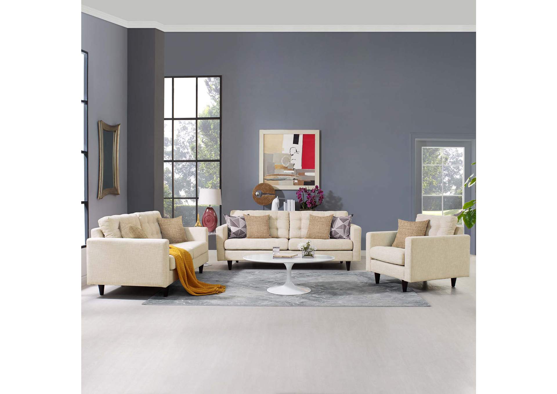 Beige Empress Sofa, Loveseat and Armchair [Set of 3],Modway