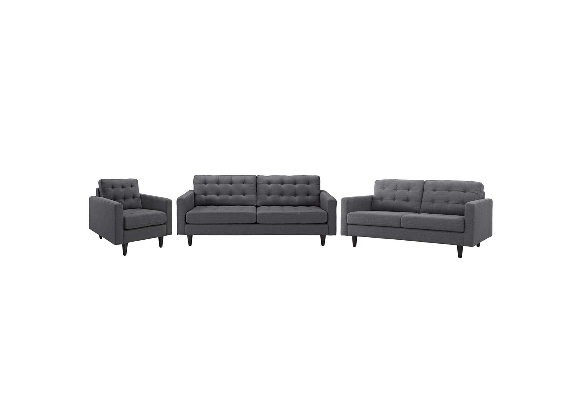Gray Empress Sofa, Loveseat and Armchair [Set of 3],Modway