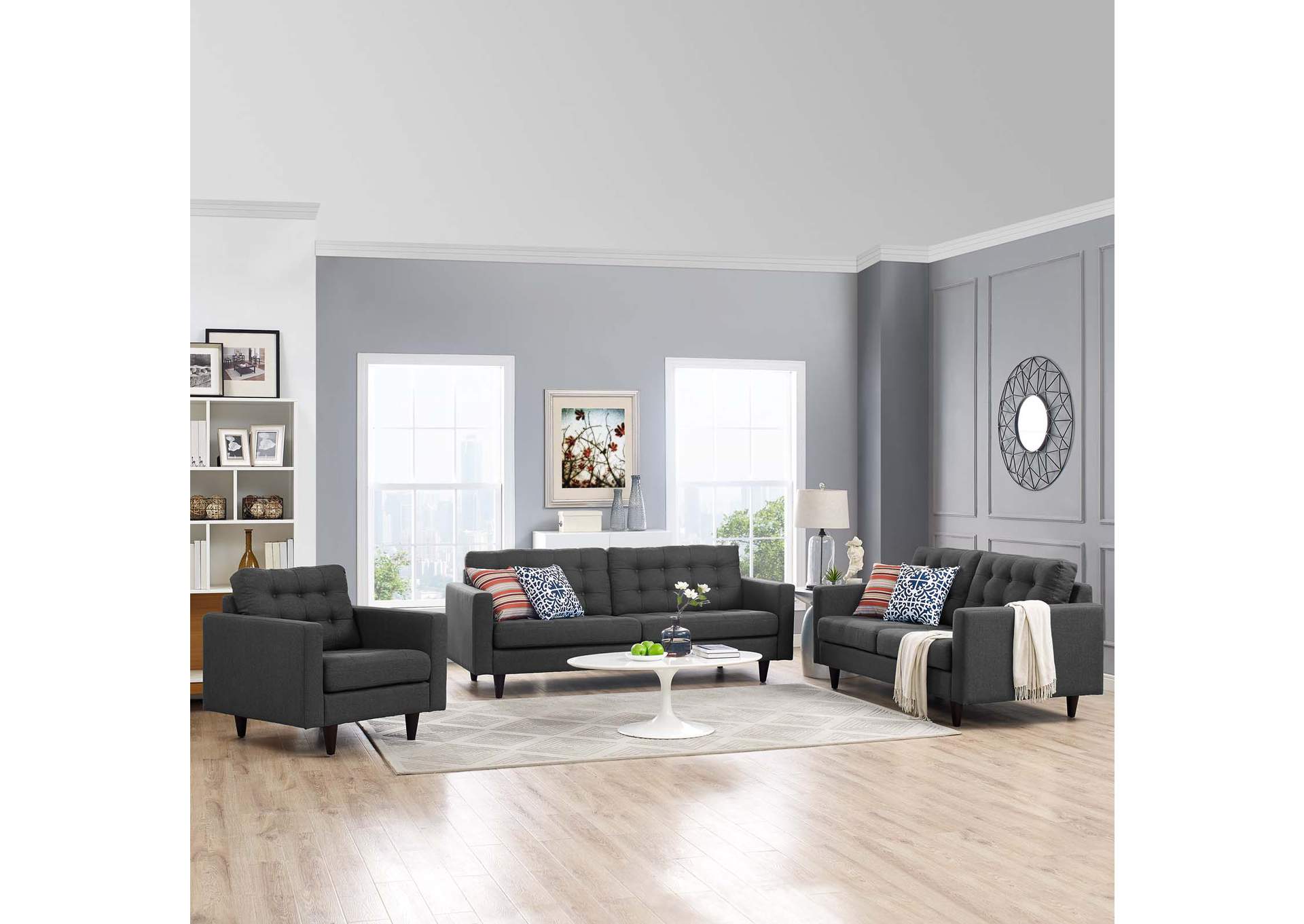 Gray Empress Sofa, Loveseat and Armchair [Set of 3],Modway