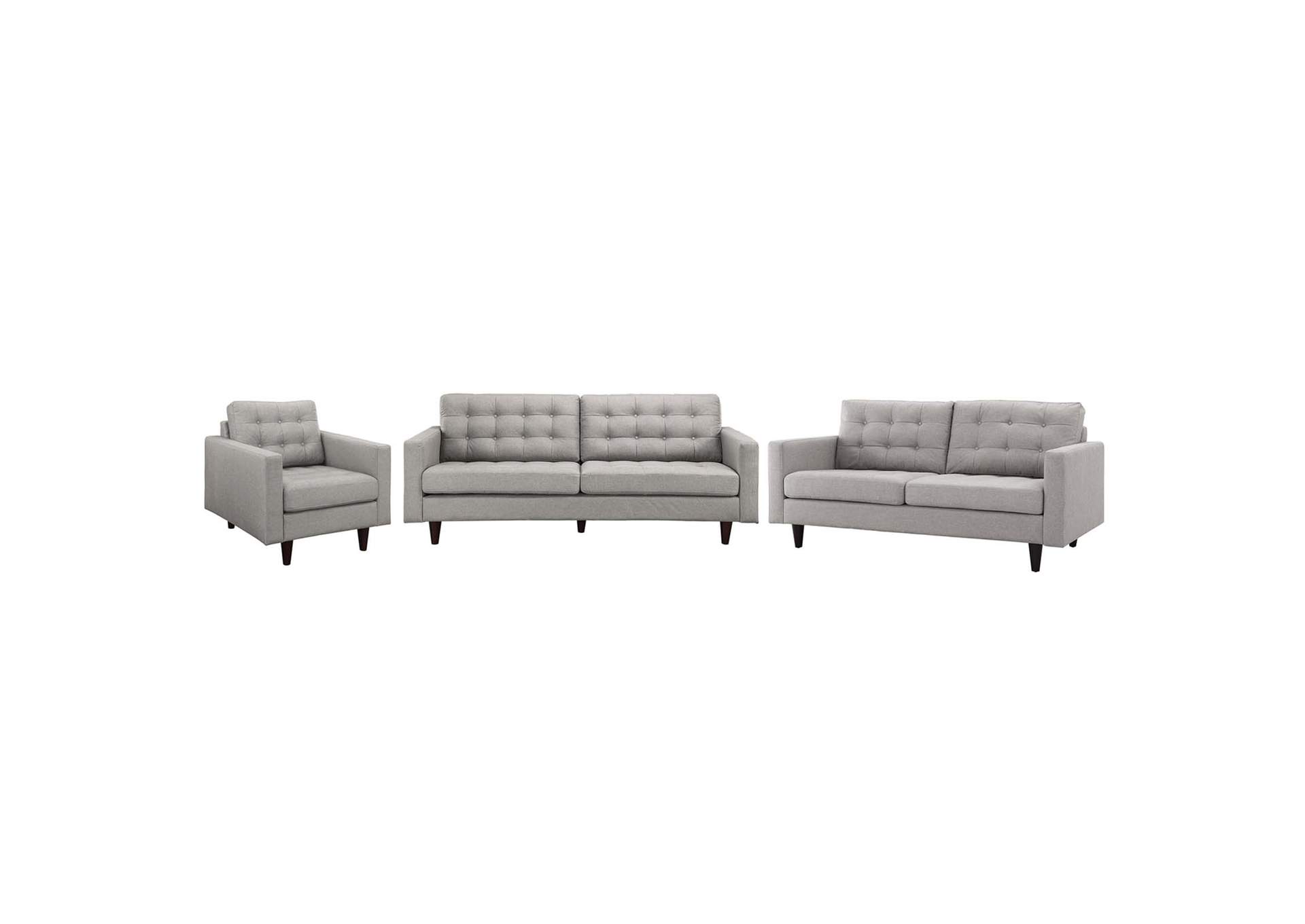 Light Gray Empress Sofa, Loveseat and Armchair [Set of 3],Modway