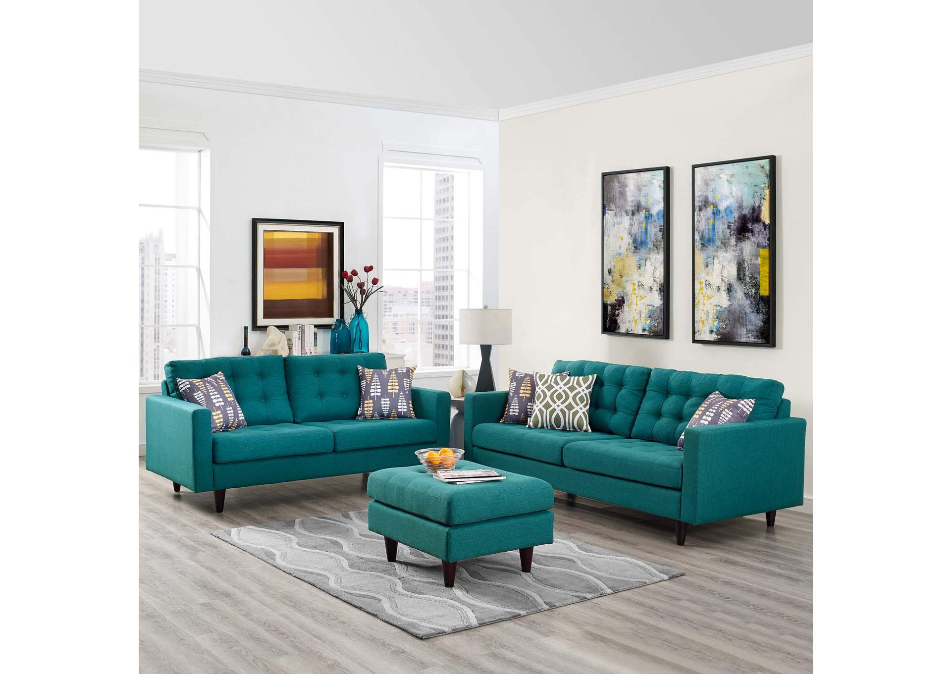 Teal Empress Sofa and Loveseat [Set of 2],Modway