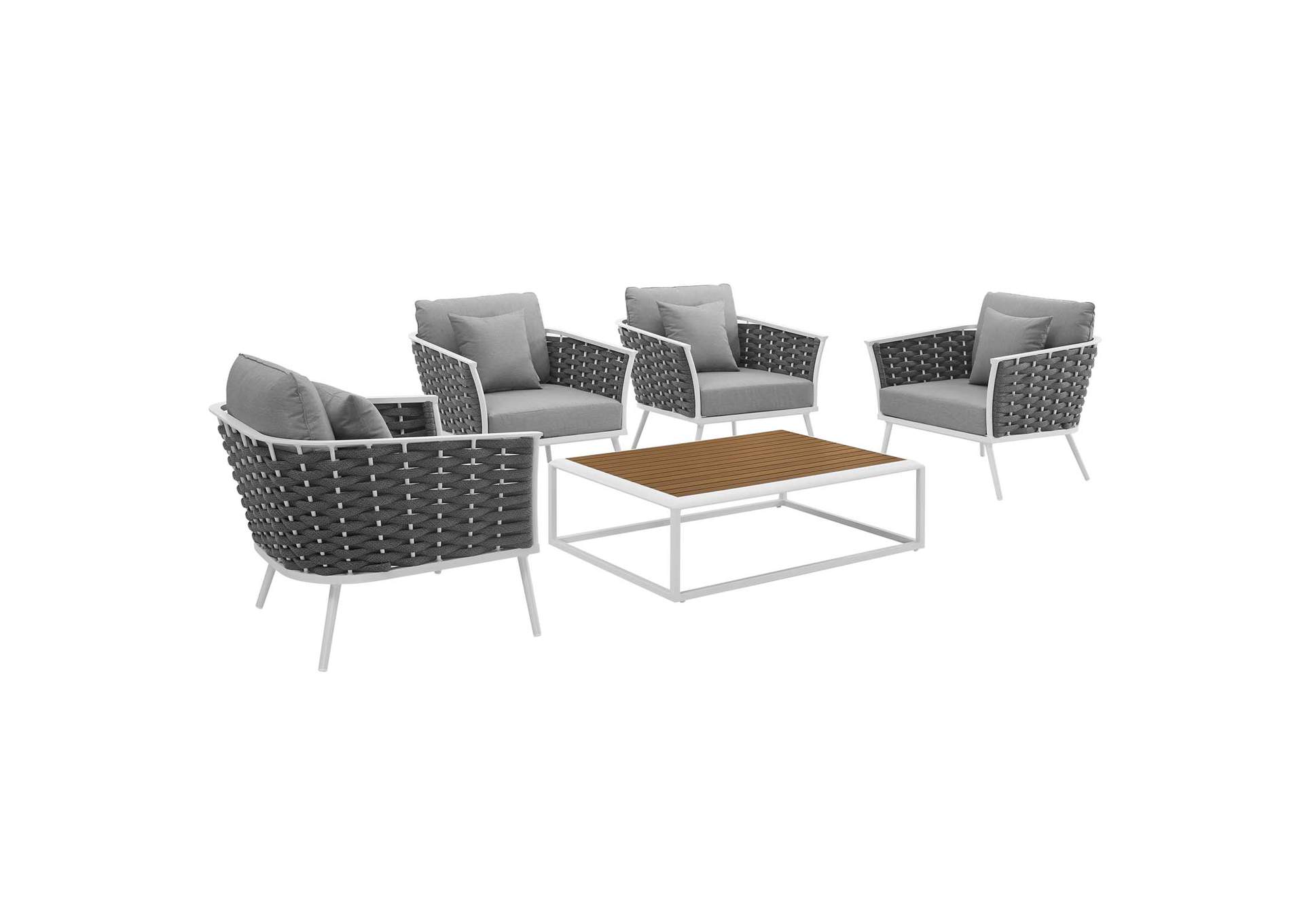 White Gray Stance 5 Piece Outdoor Patio Aluminum Sectional Sofa Set,Modway