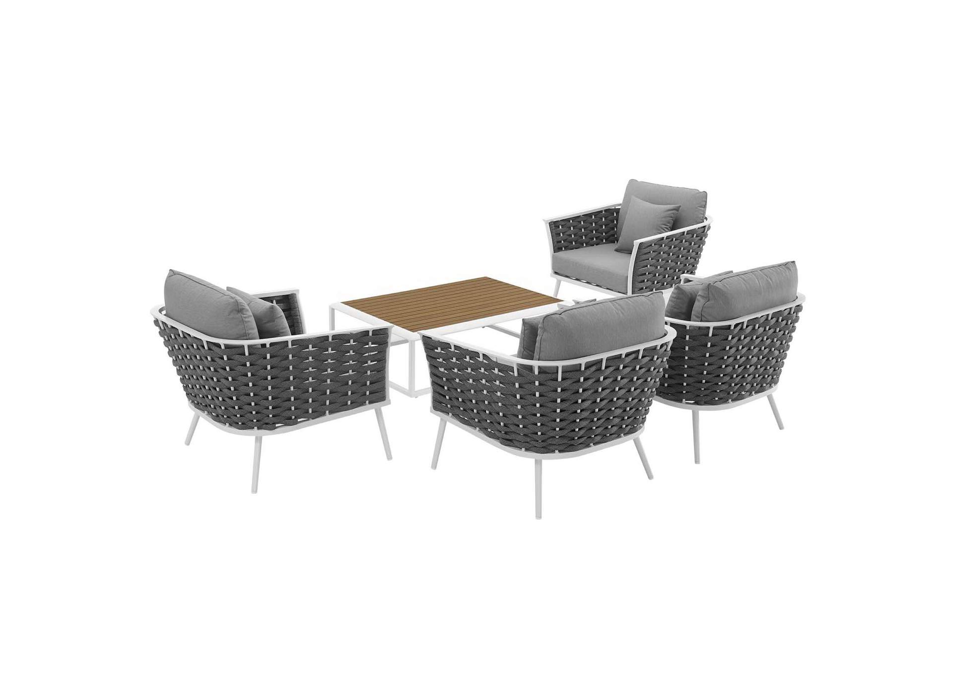 White Gray Stance 5 Piece Outdoor Patio Aluminum Sectional Sofa Set,Modway