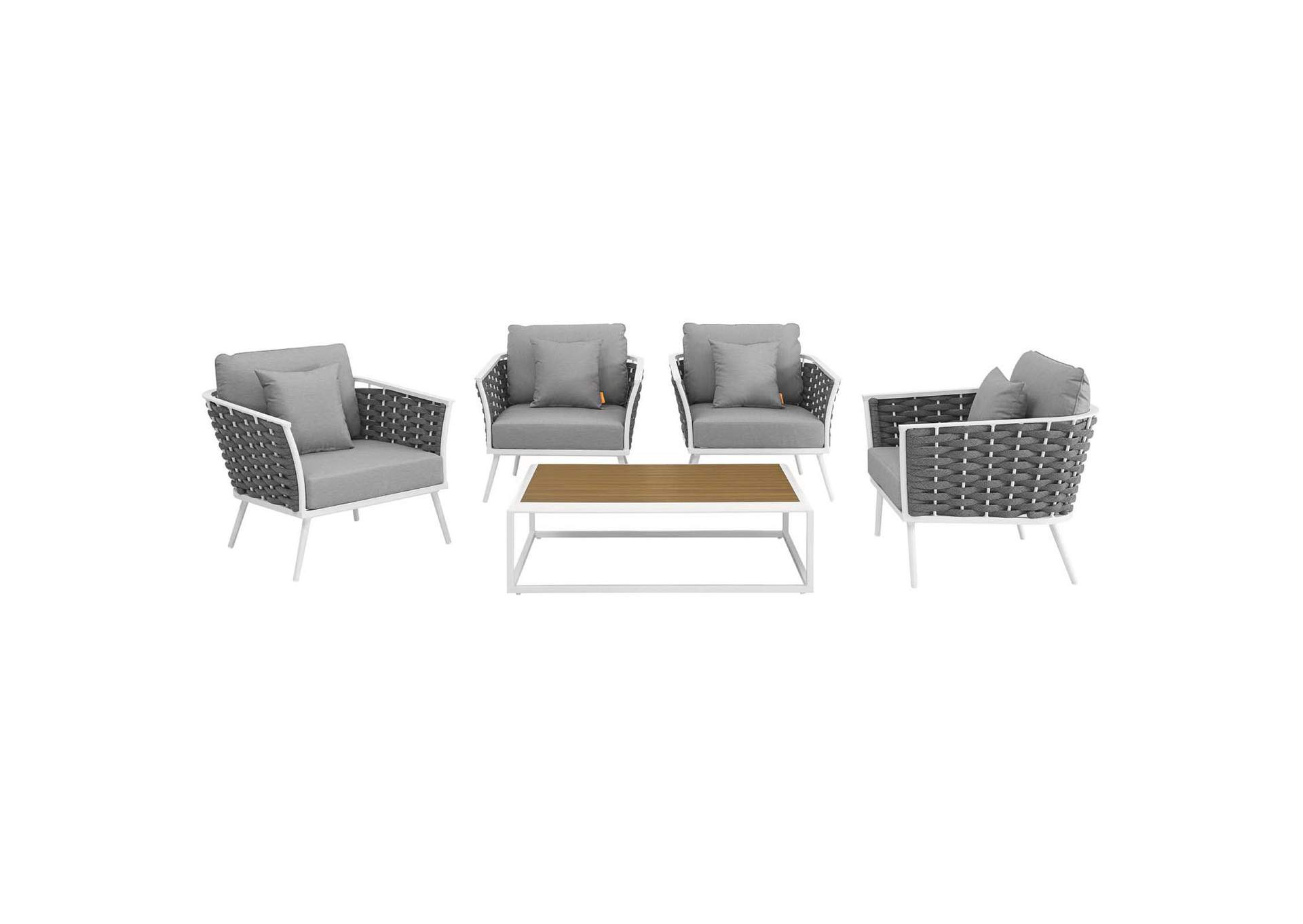 White Gray Stance 5 Piece Outdoor Patio Aluminum Sectional Sofa Set,Modway