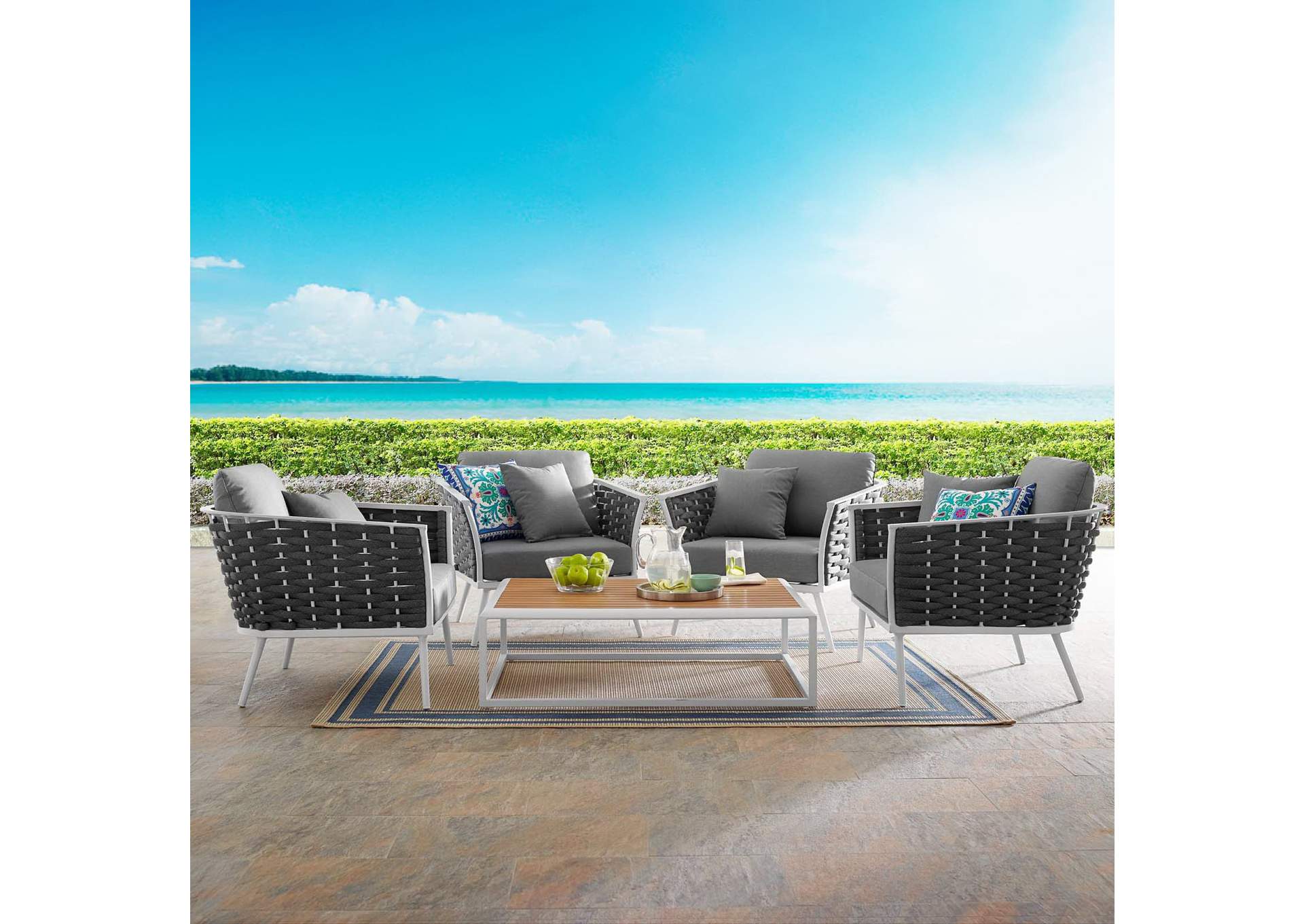 White Gray Stance 5 Piece Outdoor Patio Aluminum Sectional Sofa Set,Modway