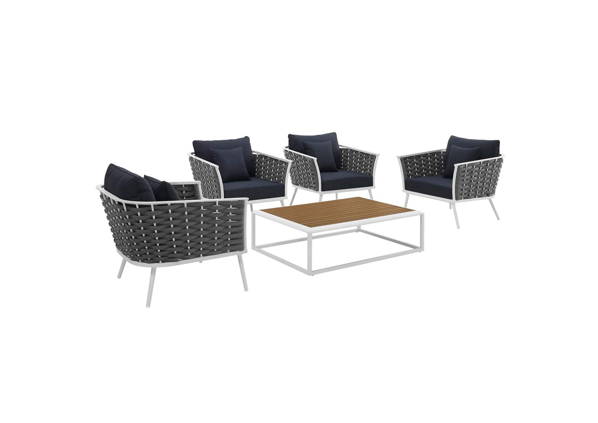 White Navy Stance 5 Piece Outdoor Patio Aluminum Sectional Sofa Set,Modway