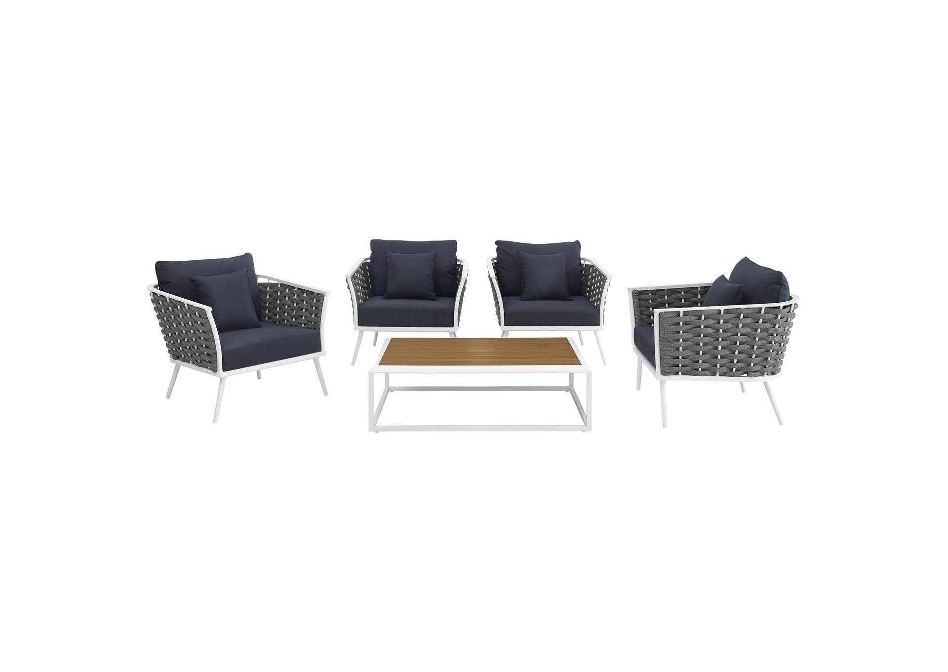 White Navy Stance 5 Piece Outdoor Patio Aluminum Sectional Sofa Set,Modway