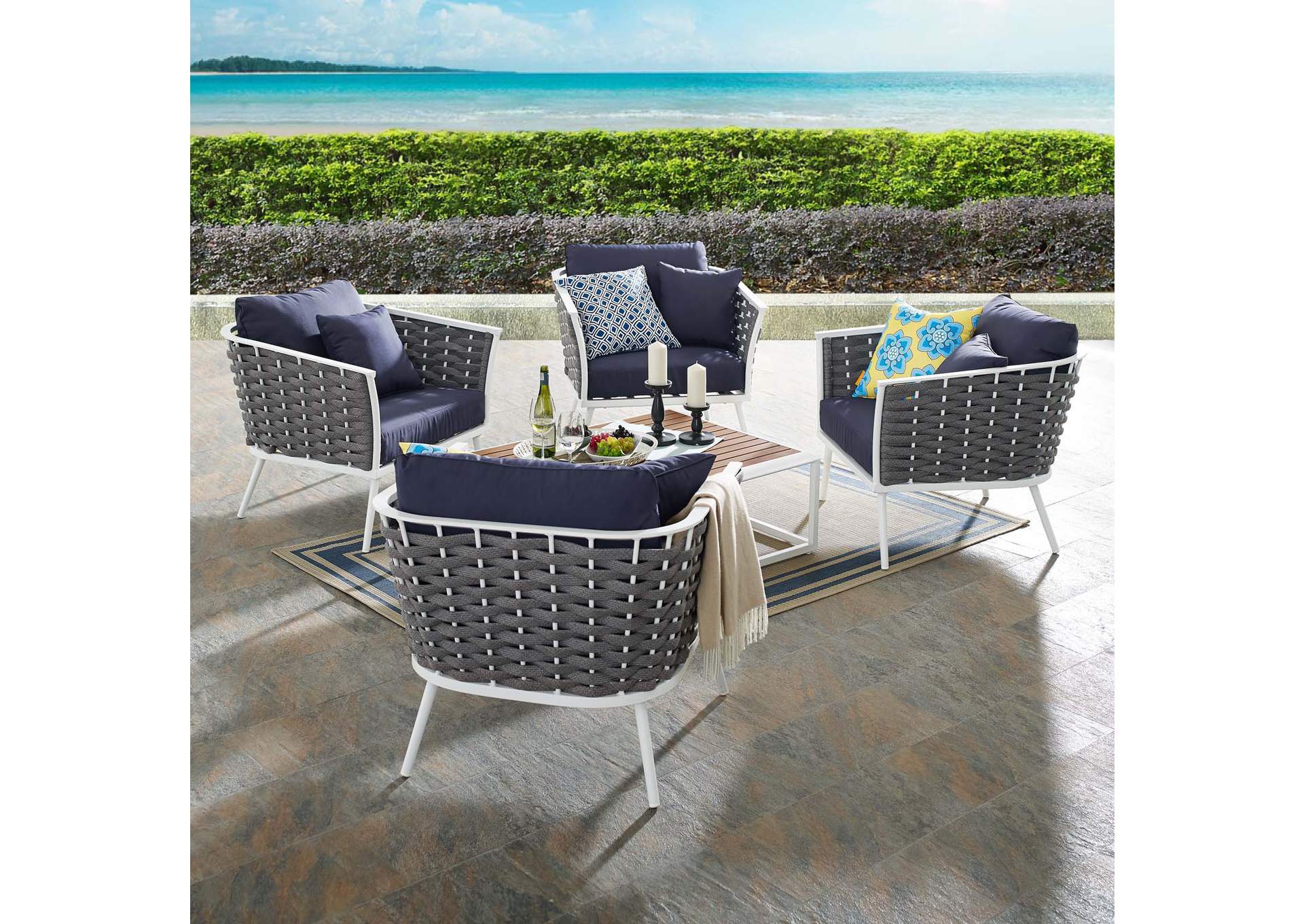 White Navy Stance 5 Piece Outdoor Patio Aluminum Sectional Sofa Set,Modway