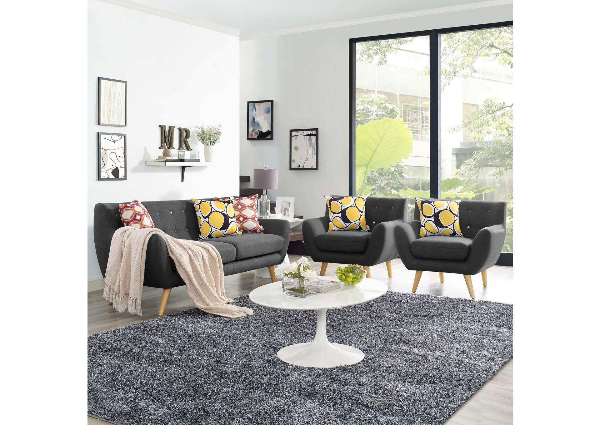 Gray Remark 3 Piece Living Room Set,Modway