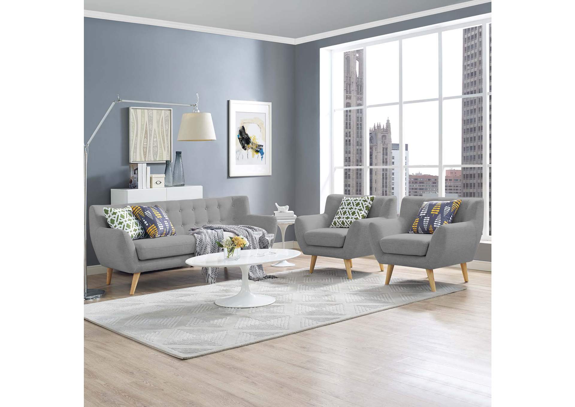 Light Gray Remark 3 Piece Living Room Set,Modway