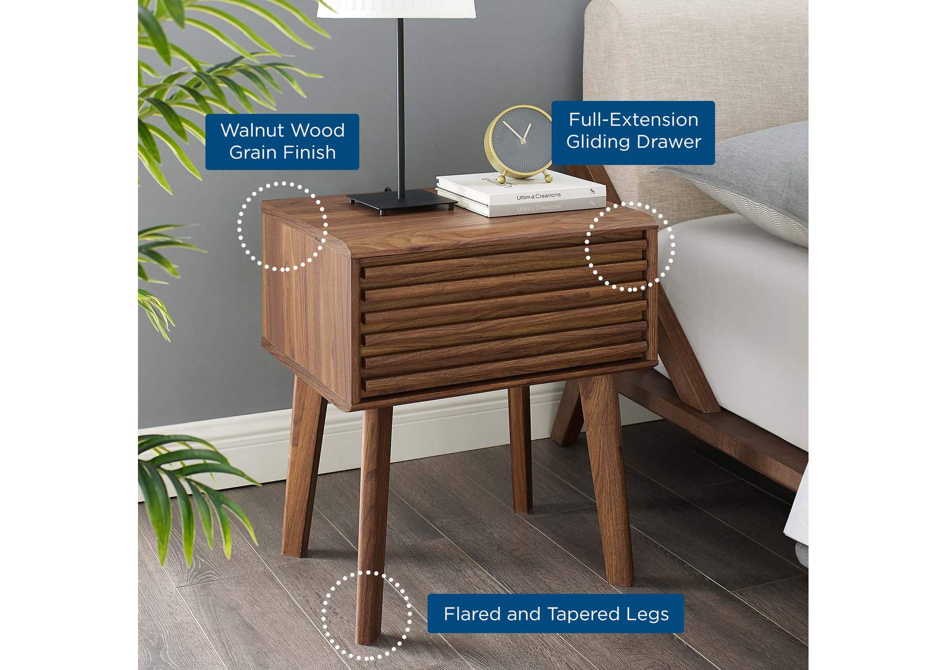 Walnut Render End Table,Modway