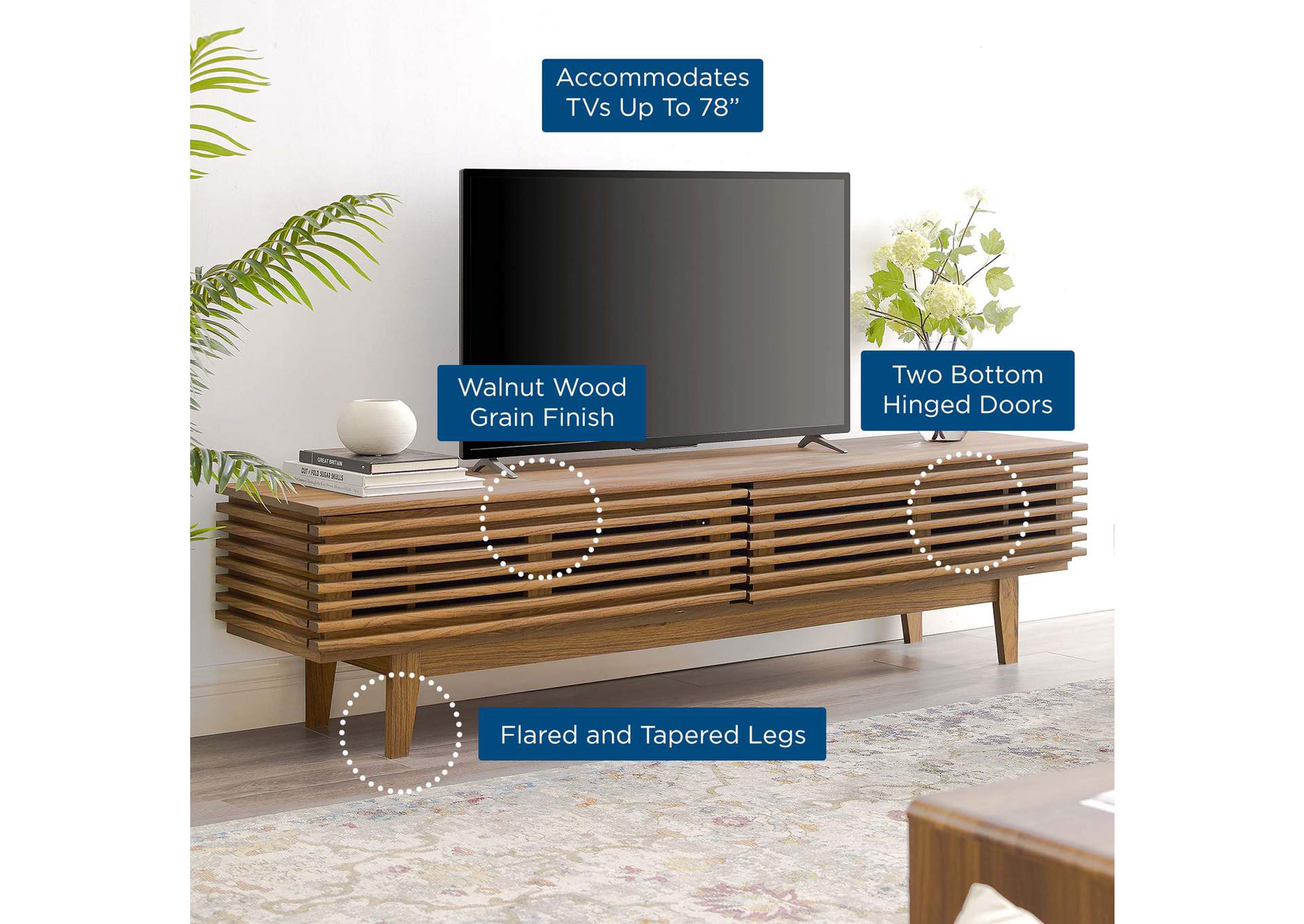 Walnut Render 71" TV Stand,Modway