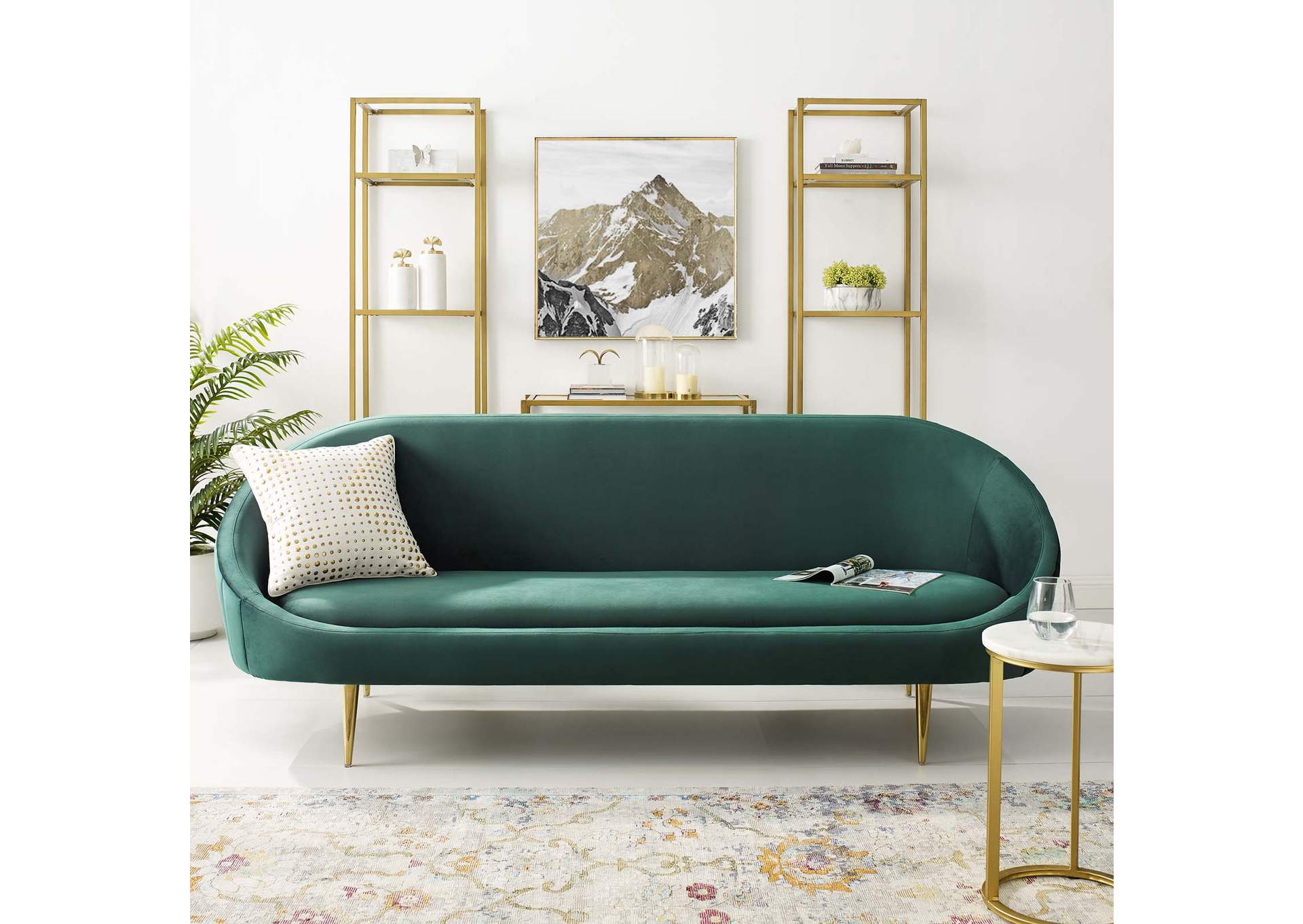 Green Sublime Vertical Curve Back Performance Velvet Sofa,Modway