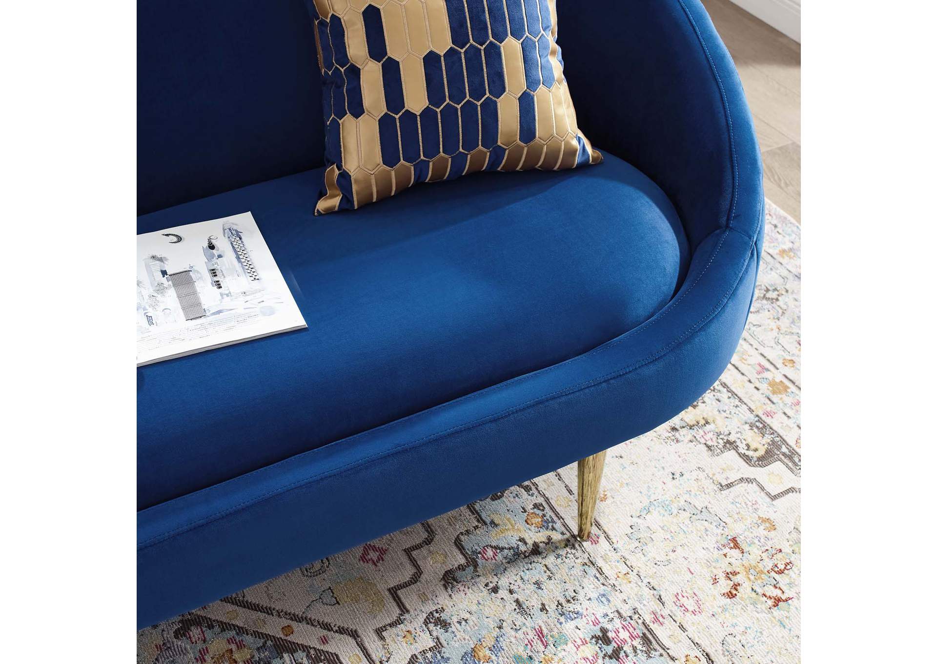 Navy Sublime Vertical Curve Back Performance Velvet Sofa,Modway