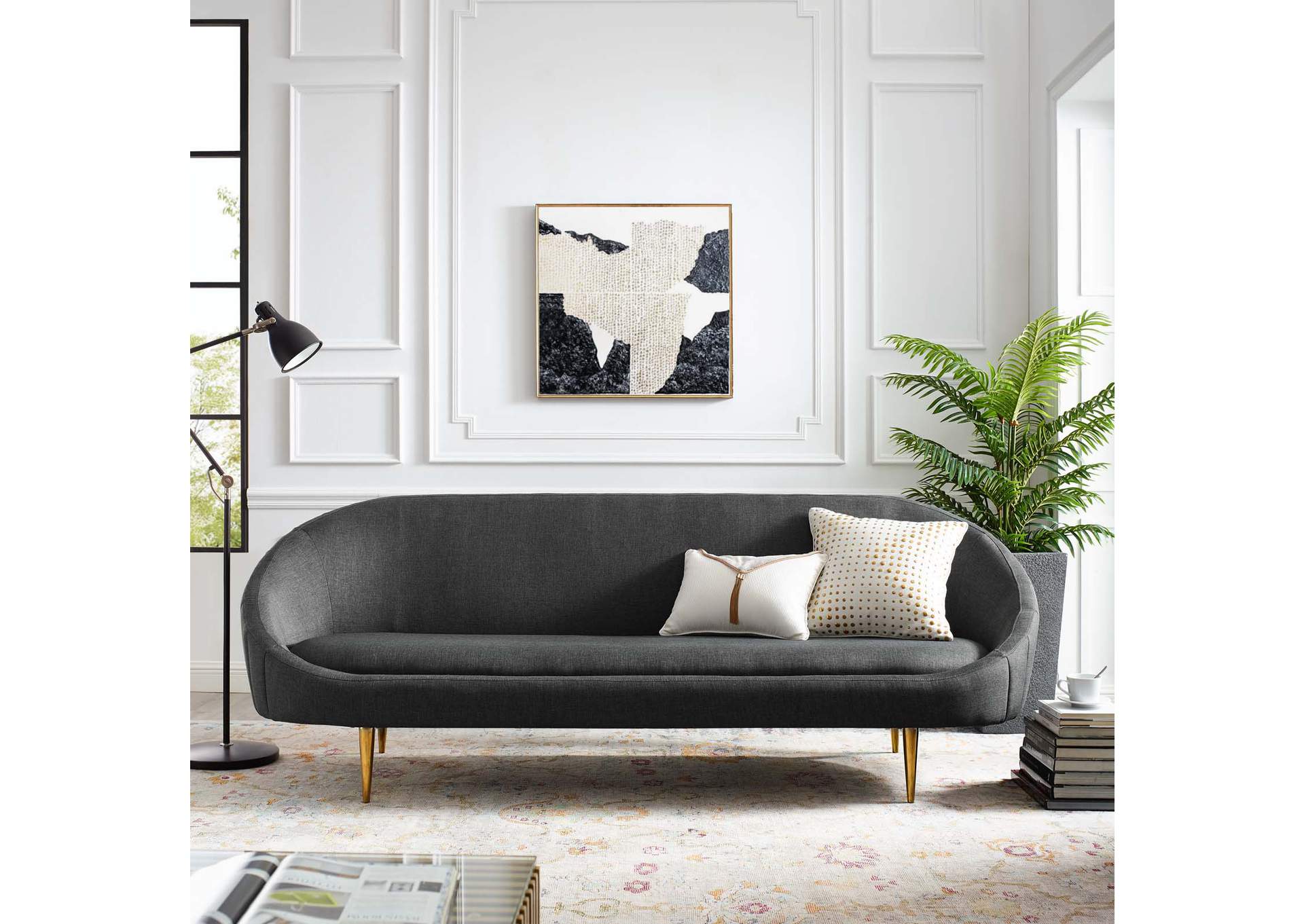 Gray Sublime Vertical Curve Back Fabric Sofa,Modway