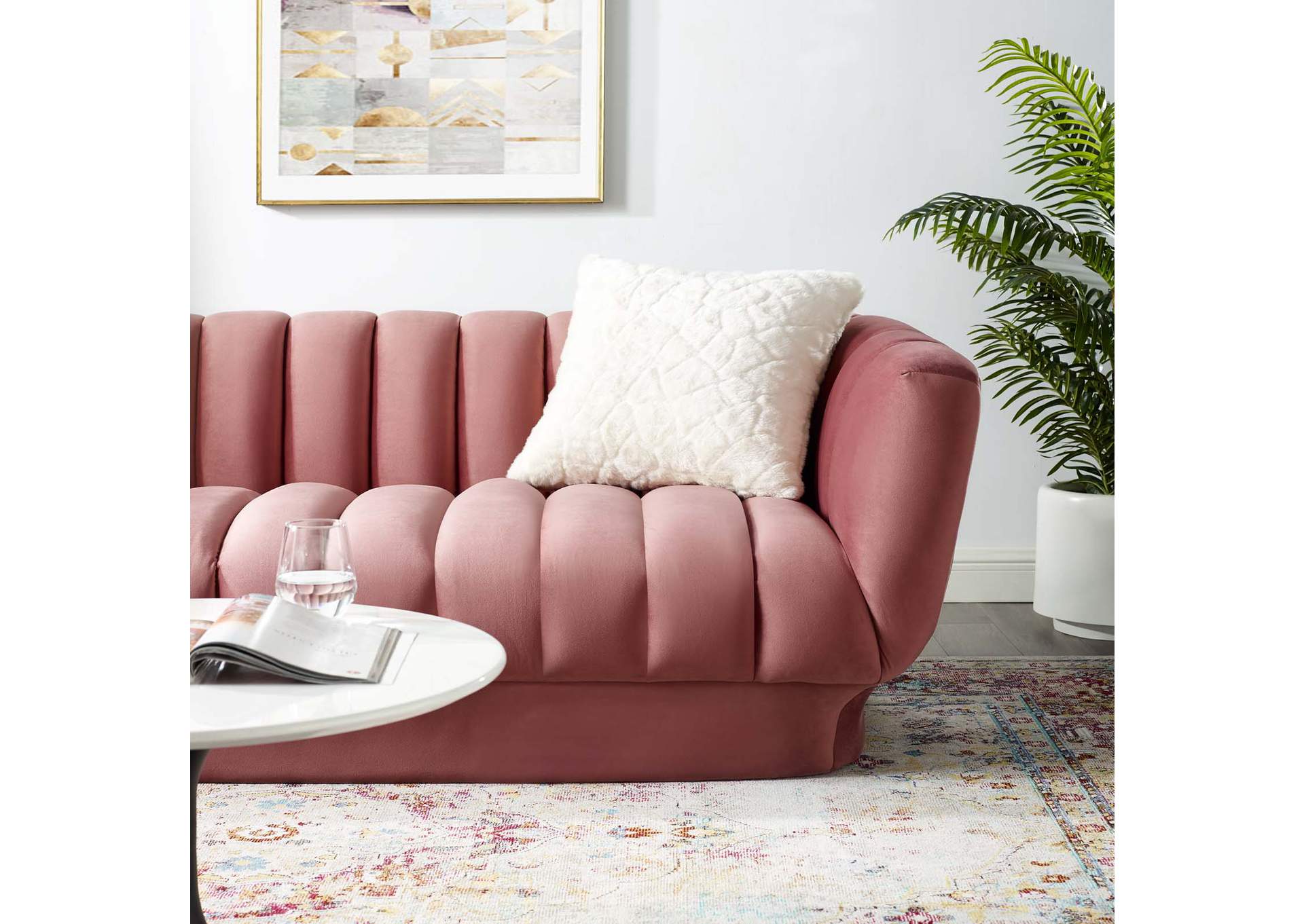Dusty Rose Entertain Vertical Channel Tufted Performance Velvet Sofa,Modway