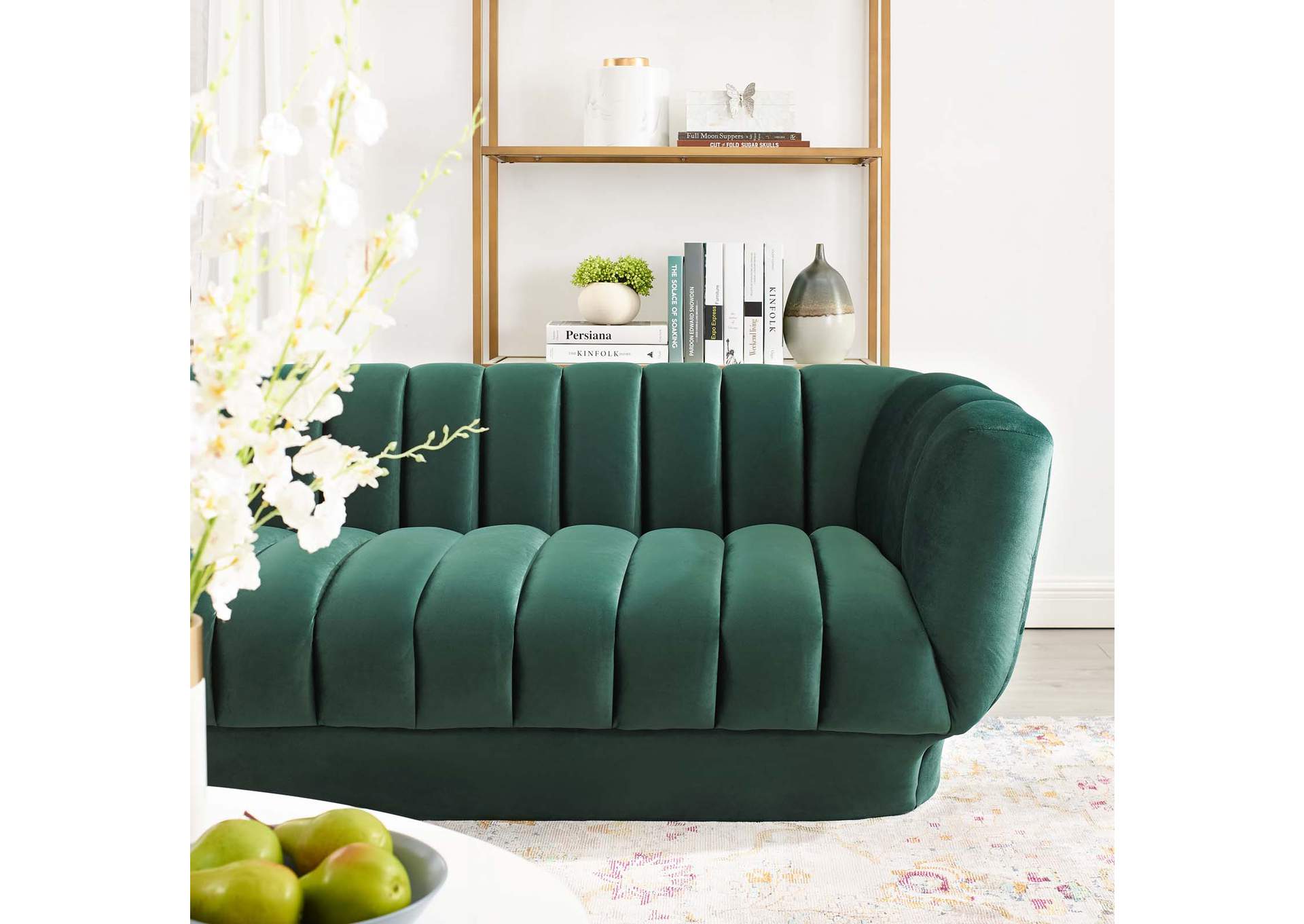Green Entertain Vertical Channel Tufted Performance Velvet Sofa,Modway