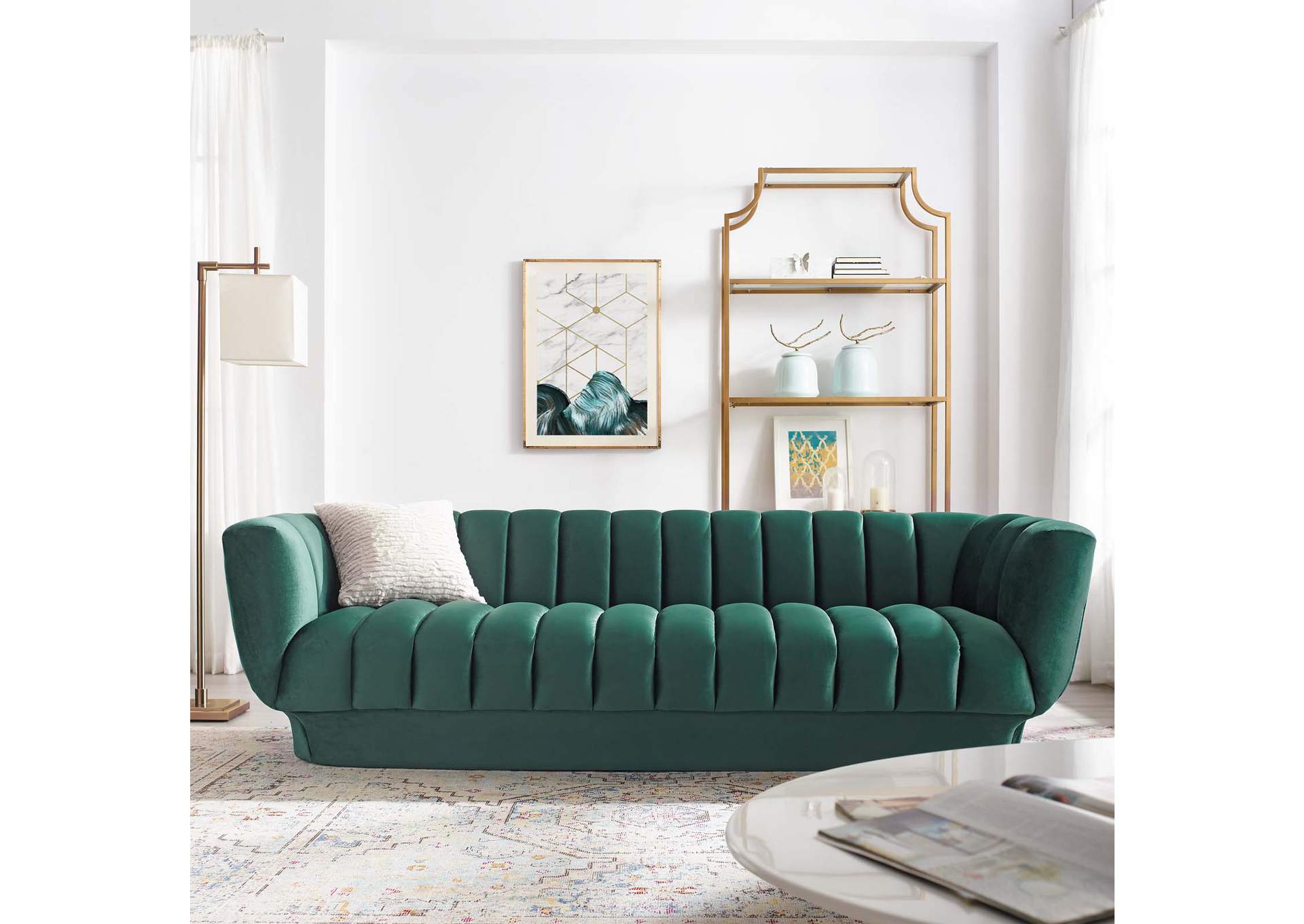 Green Entertain Vertical Channel Tufted Performance Velvet Sofa,Modway