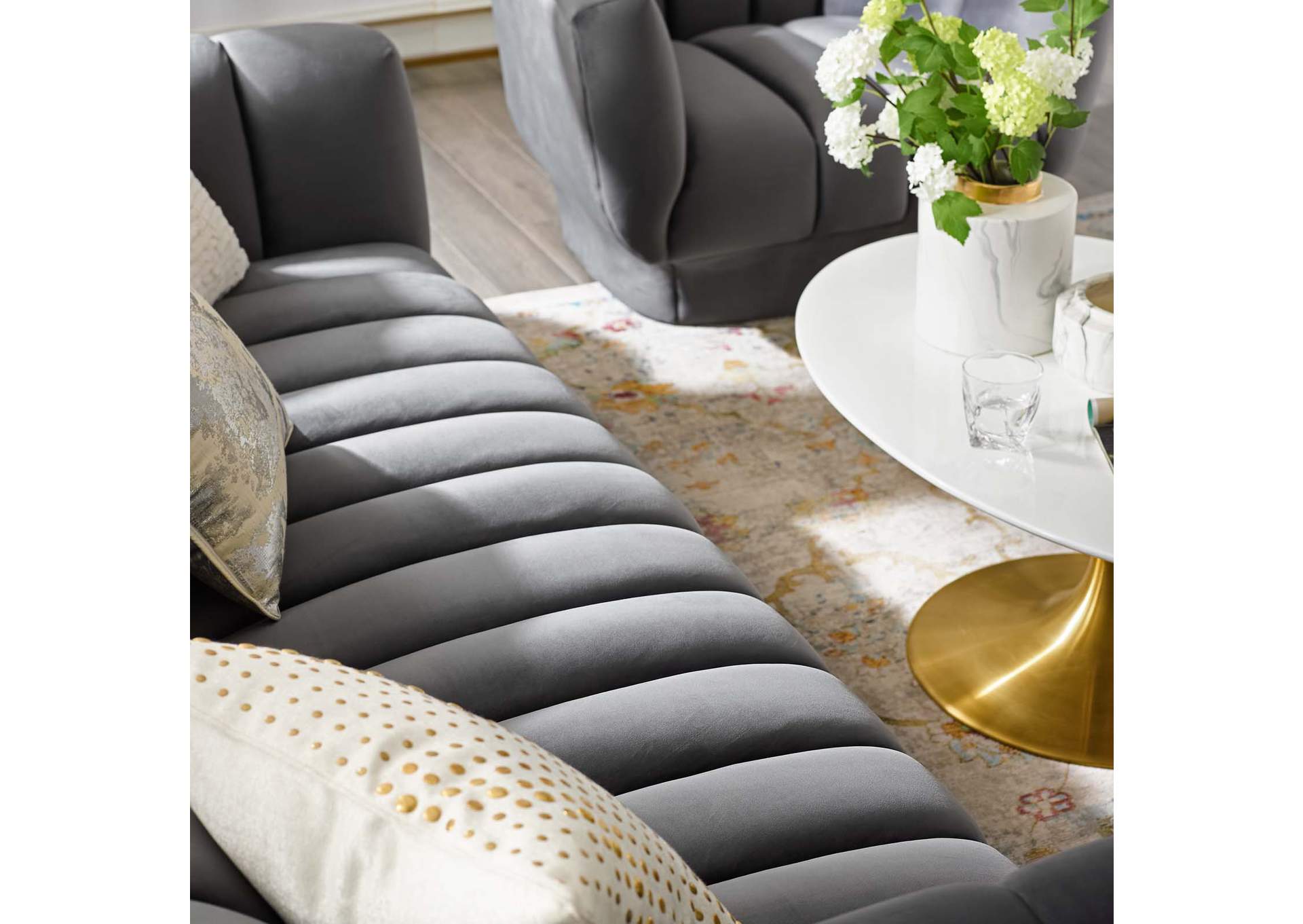 Gray Entertain Vertical Channel Tufted Performance Velvet Sofa,Modway