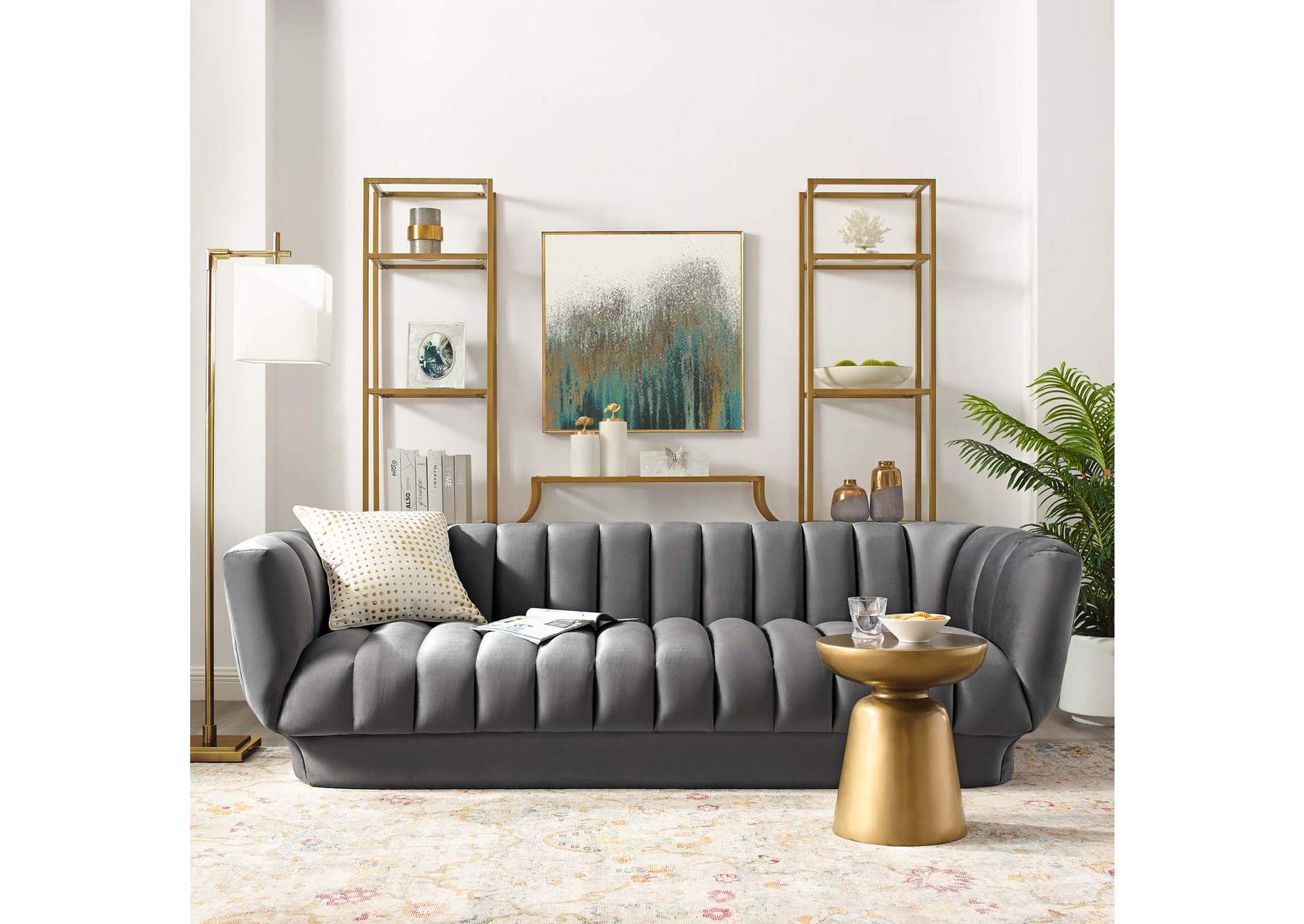 Gray Entertain Vertical Channel Tufted Performance Velvet Sofa,Modway