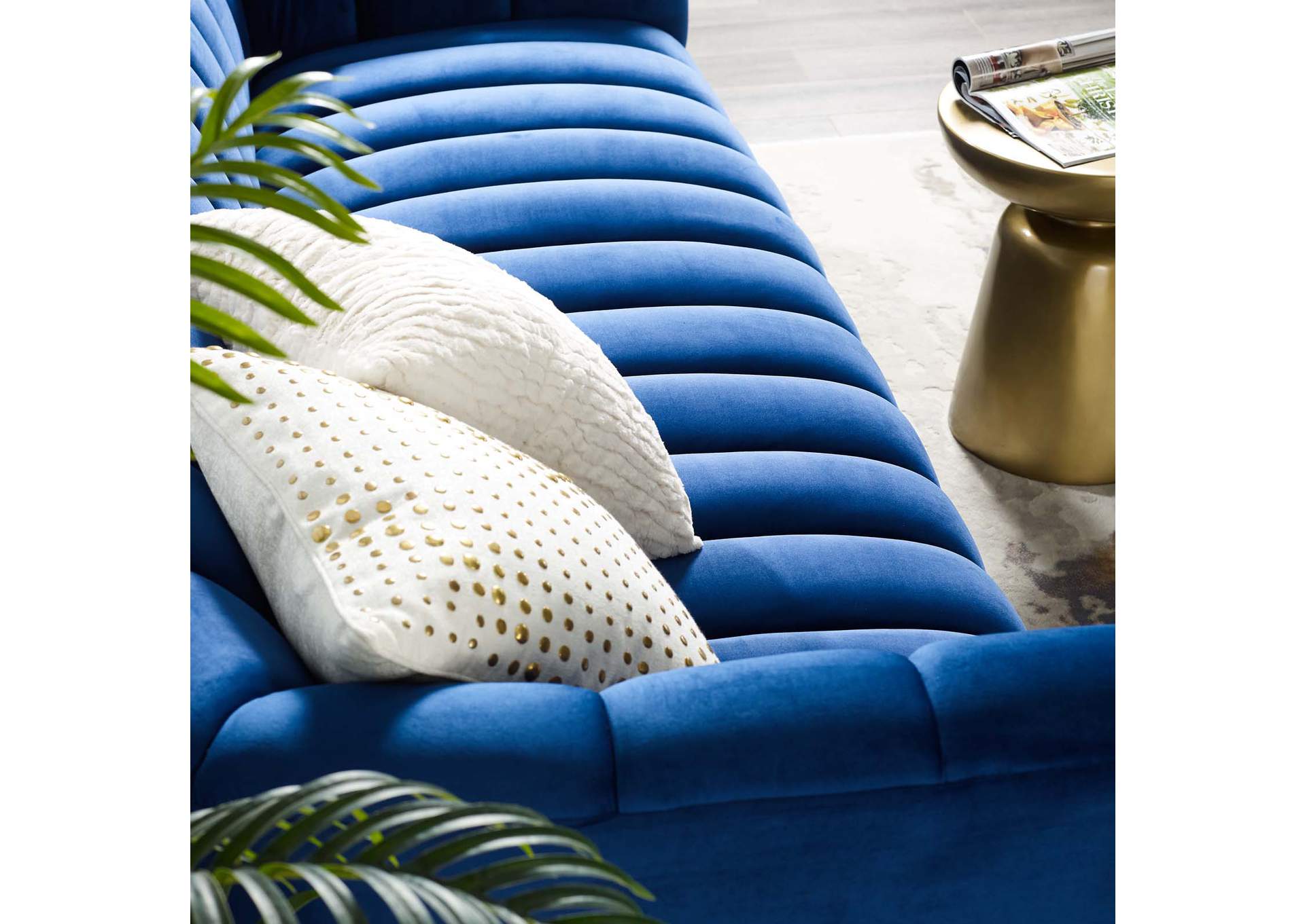 Navy Entertain Vertical Channel Tufted Performance Velvet Sofa,Modway