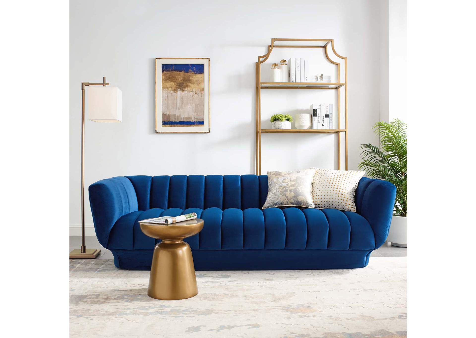 Navy Entertain Vertical Channel Tufted Performance Velvet Sofa,Modway