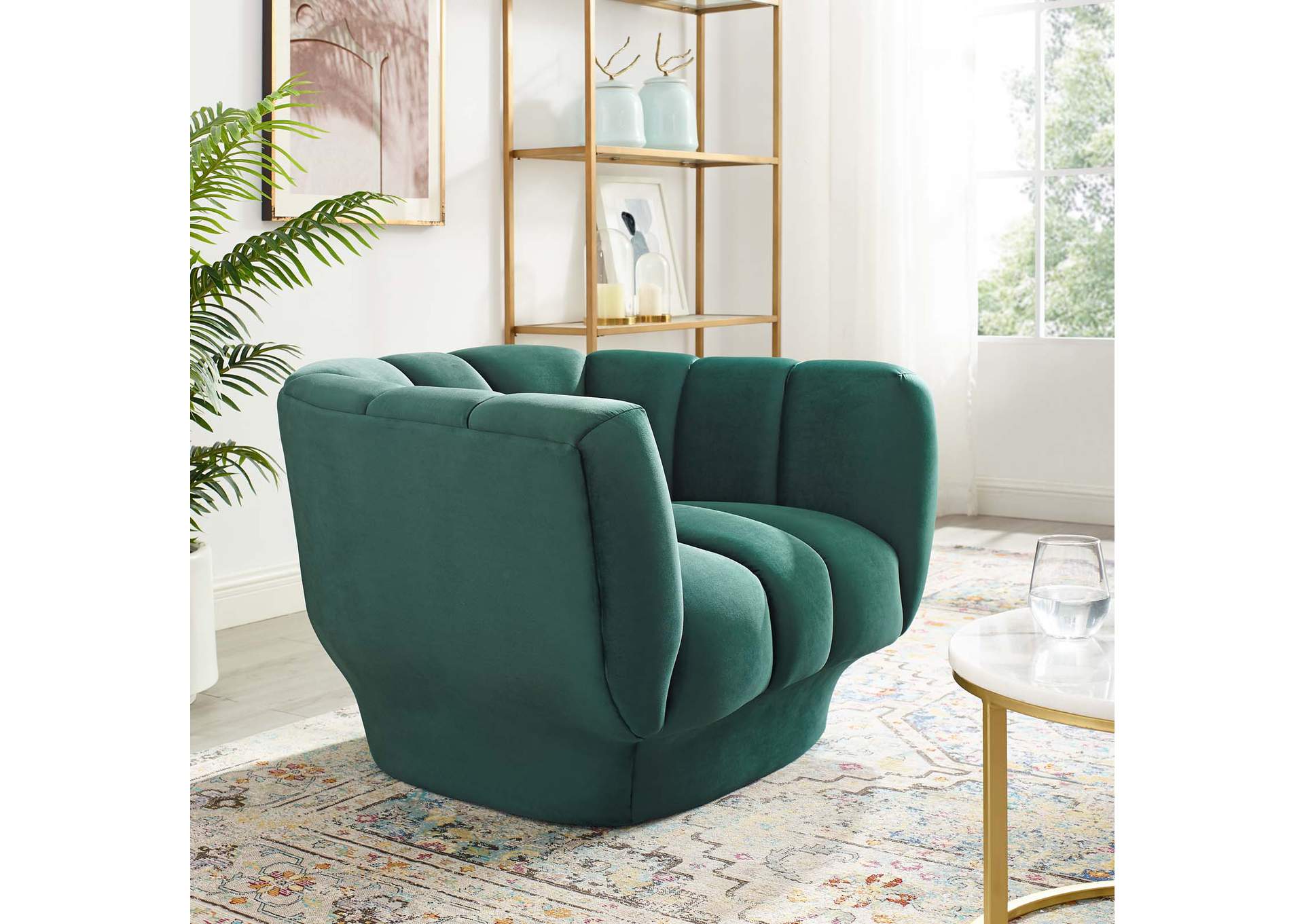 Green Entertain Vertical Channel Tufted Performance Velvet Arm Chair,Modway