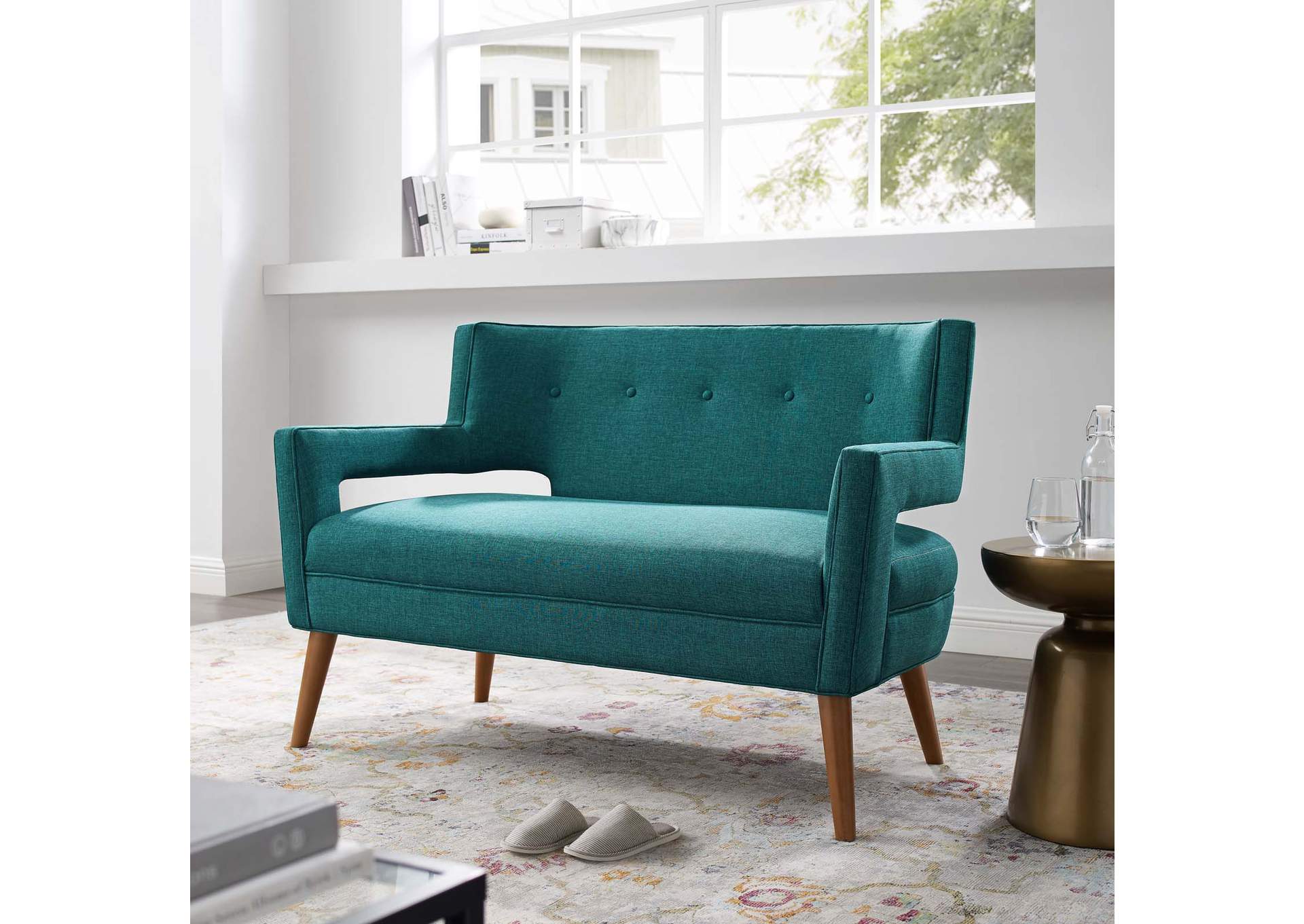 Teal Sheer Upholstered Fabric Loveseat,Modway