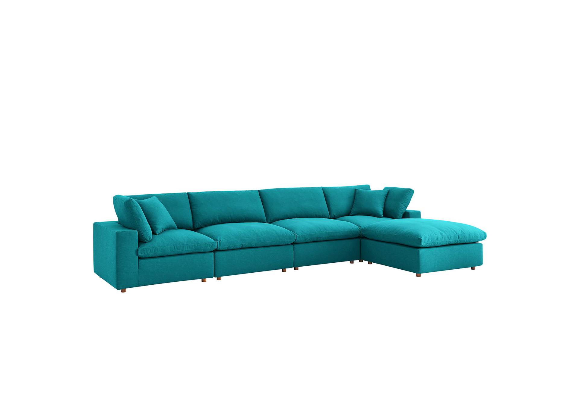 Teal Commix Down Filled Overstuffed 5 Piece Sectional Sofa Set,Modway