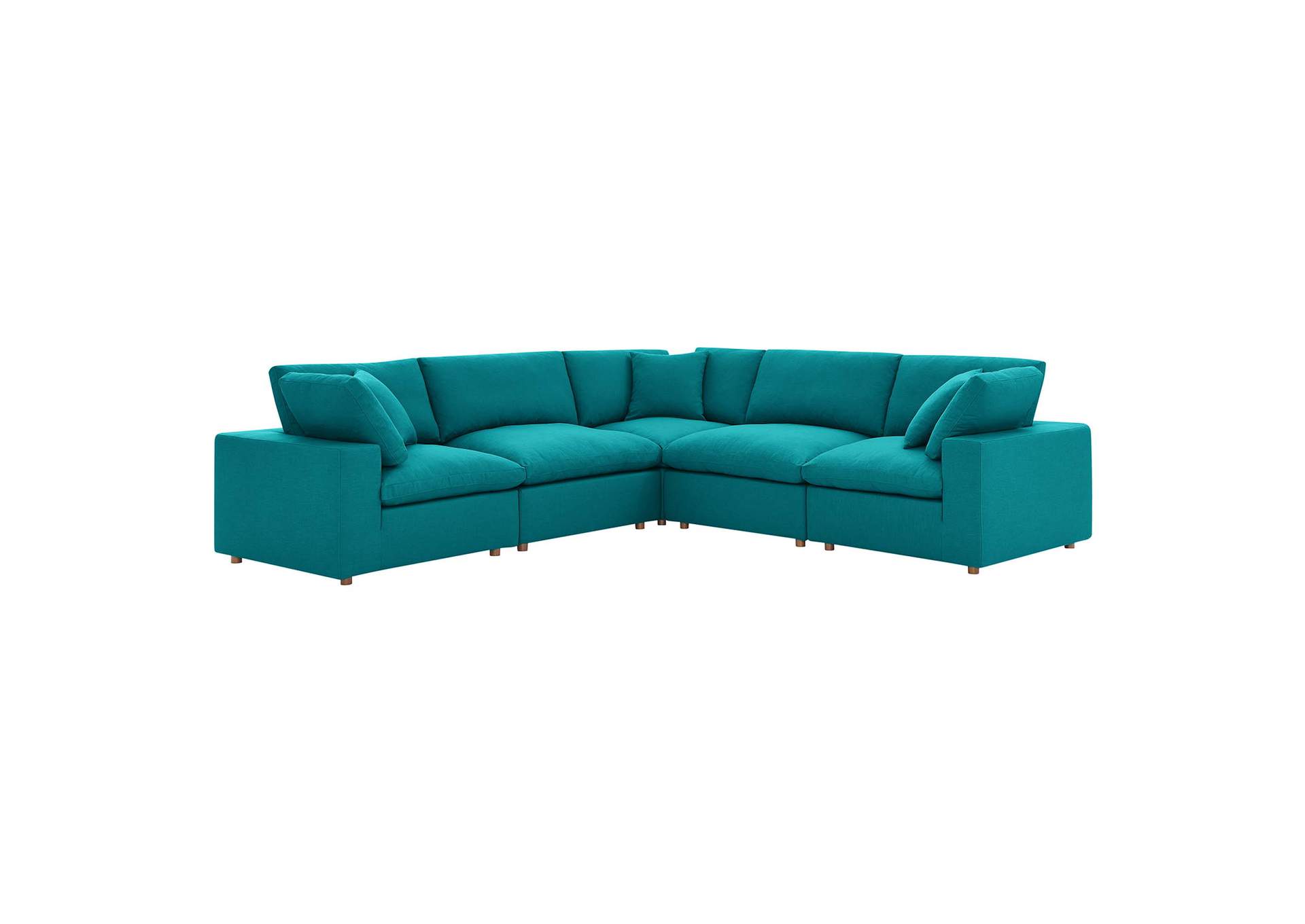Teal Commix Down Filled Overstuffed 5 Piece Sectional Sofa Set,Modway