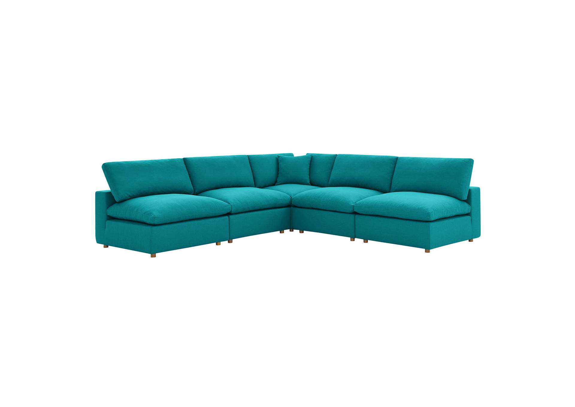 Teal Commix Down Filled Overstuffed 5 Piece Sectional Sofa Set,Modway