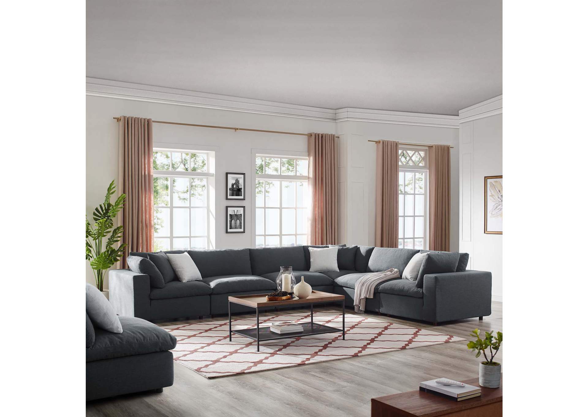 Gray Commix Down Filled Overstuffed 6 Piece Sectional Sofa Set,Modway