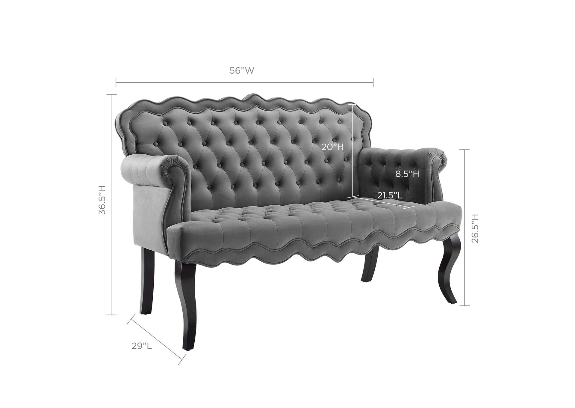 Gray Viola Chesterfield Button Tufted Loveseat Performance Velvet Settee,Modway