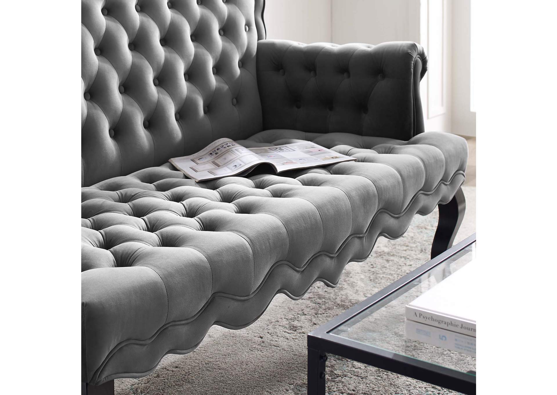 Gray Viola Chesterfield Button Tufted Loveseat Performance Velvet Settee,Modway