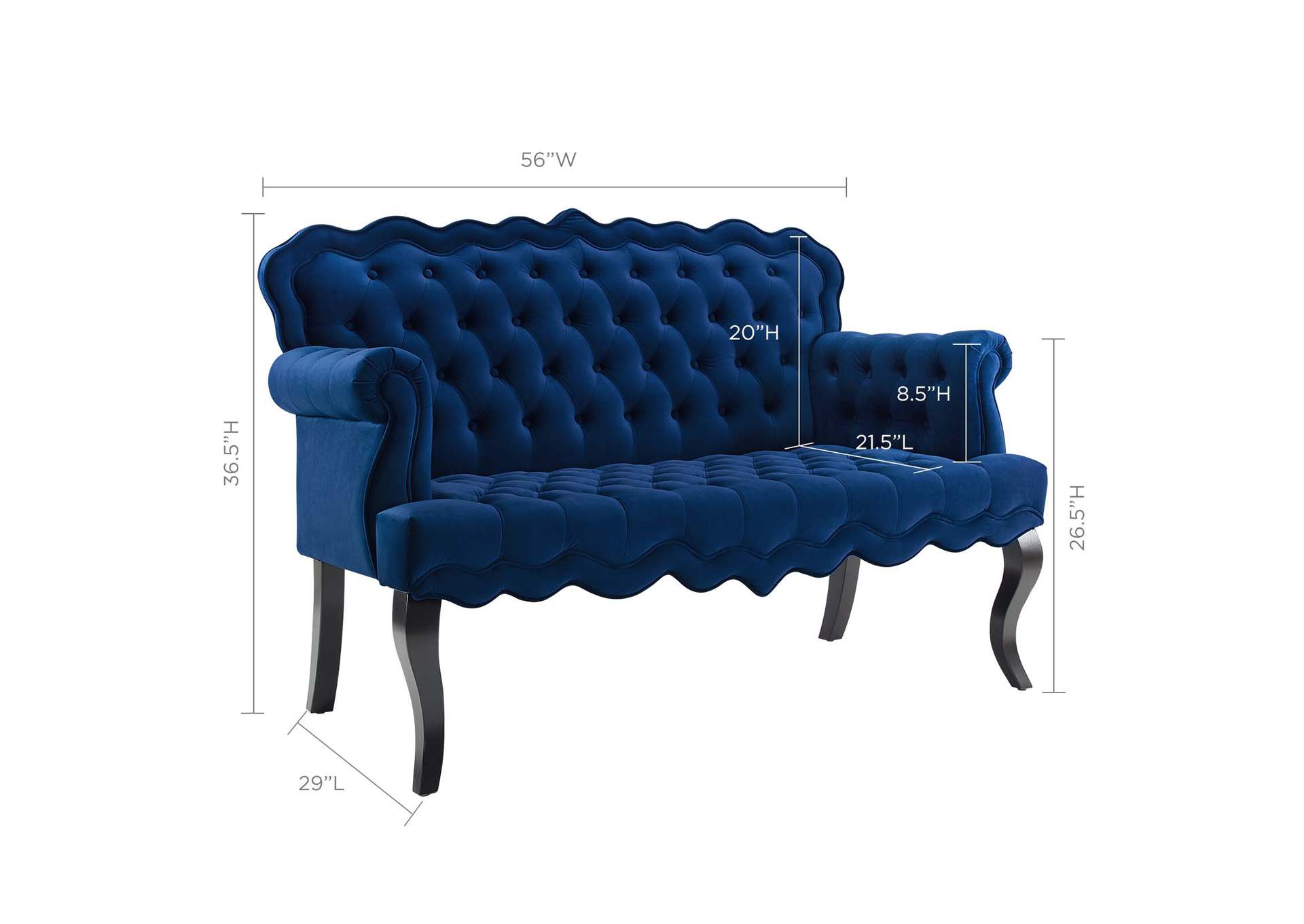 Navy Viola Chesterfield Button Tufted Loveseat Performance Velvet Settee,Modway