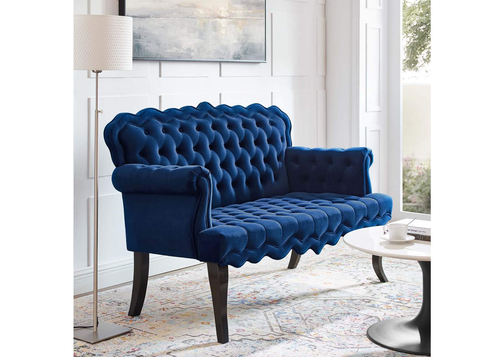Navy Viola Chesterfield Button Tufted Loveseat Performance Velvet Settee,Modway