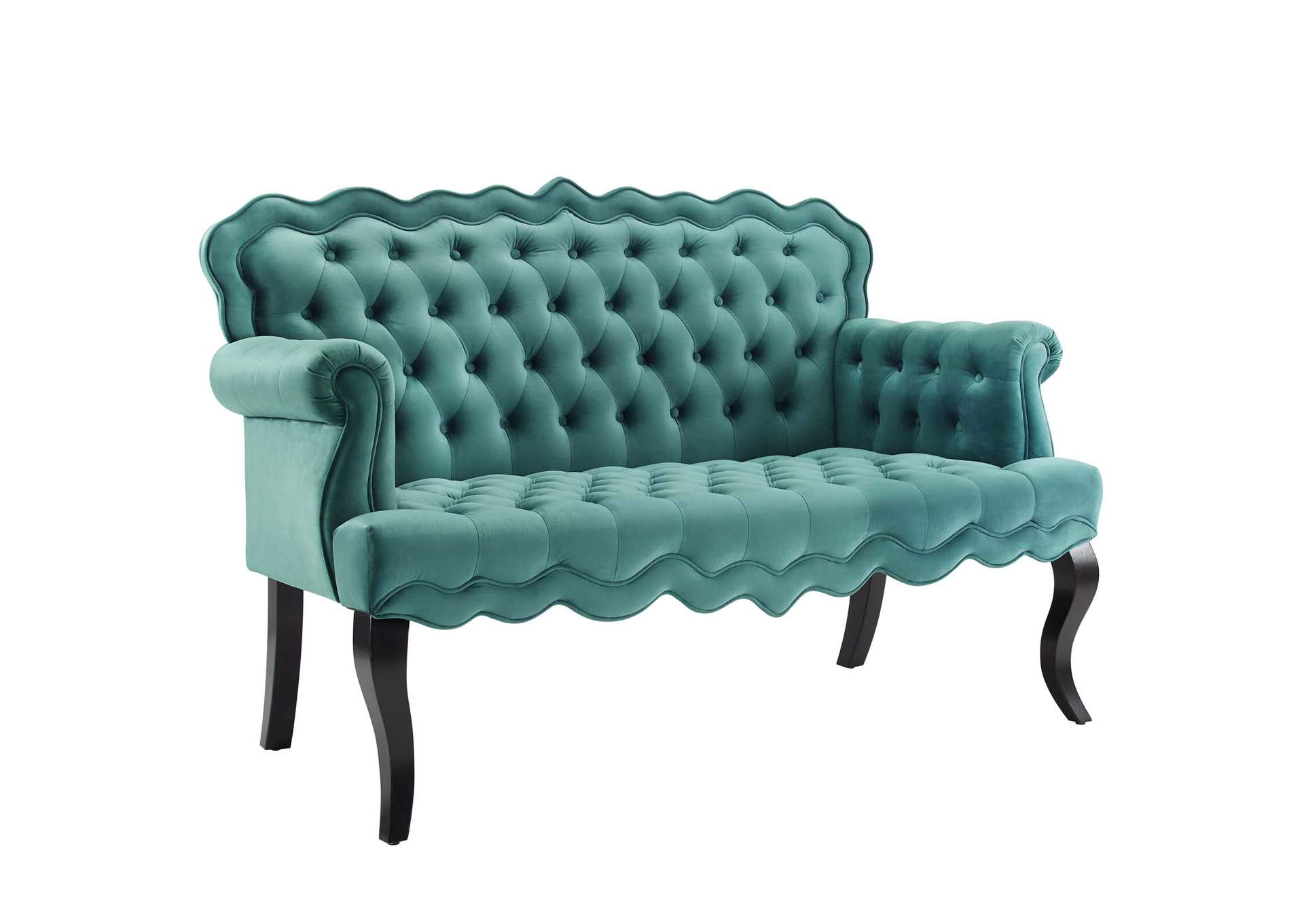 Teal Viola Chesterfield Button Tufted Loveseat Performance Velvet Settee,Modway
