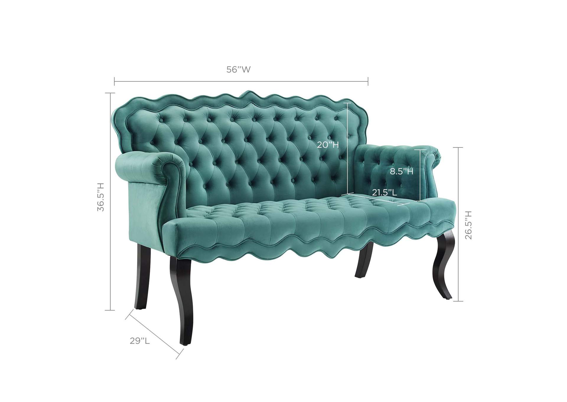 Teal Viola Chesterfield Button Tufted Loveseat Performance Velvet Settee,Modway