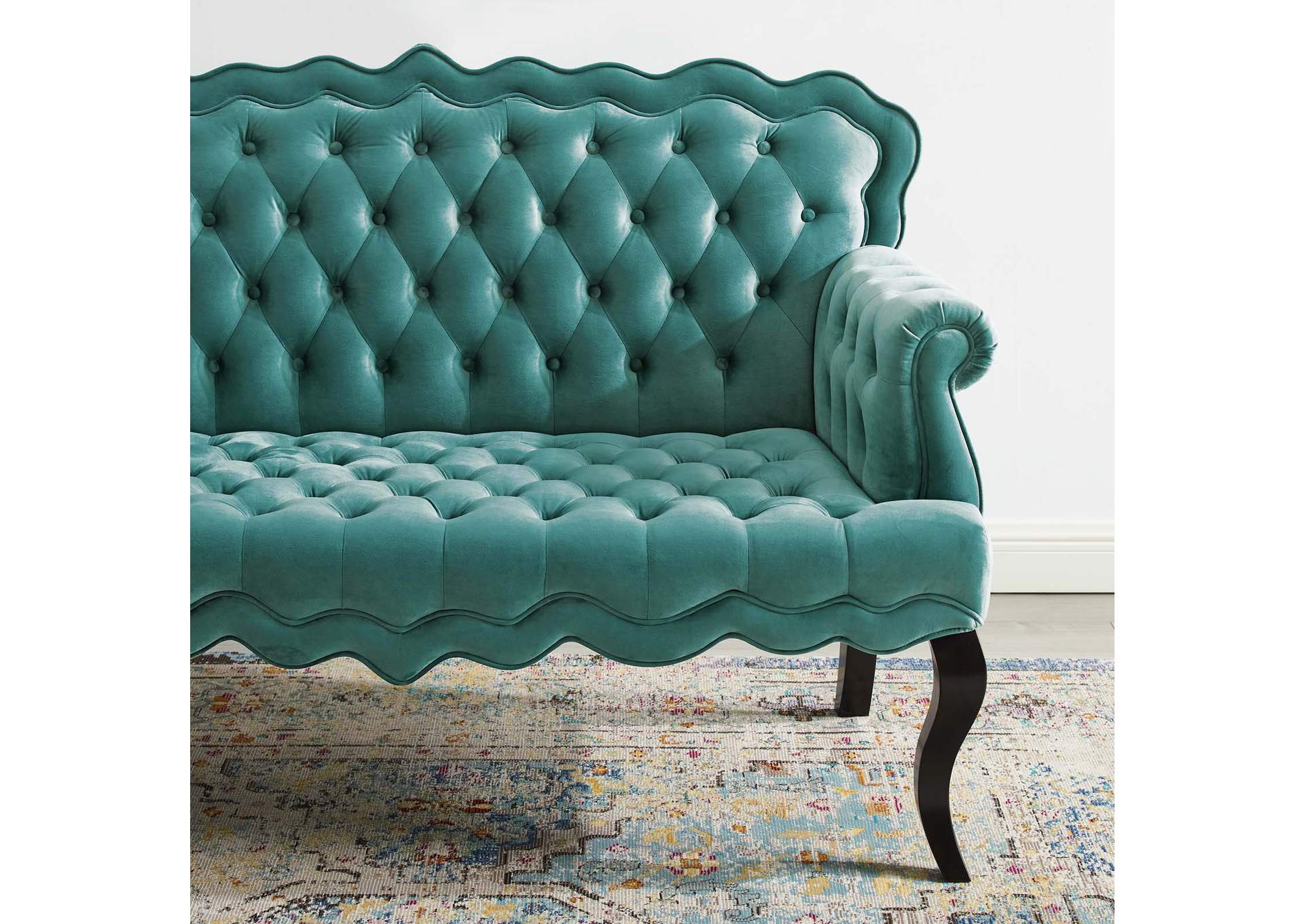 Teal Viola Chesterfield Button Tufted Loveseat Performance Velvet Settee,Modway