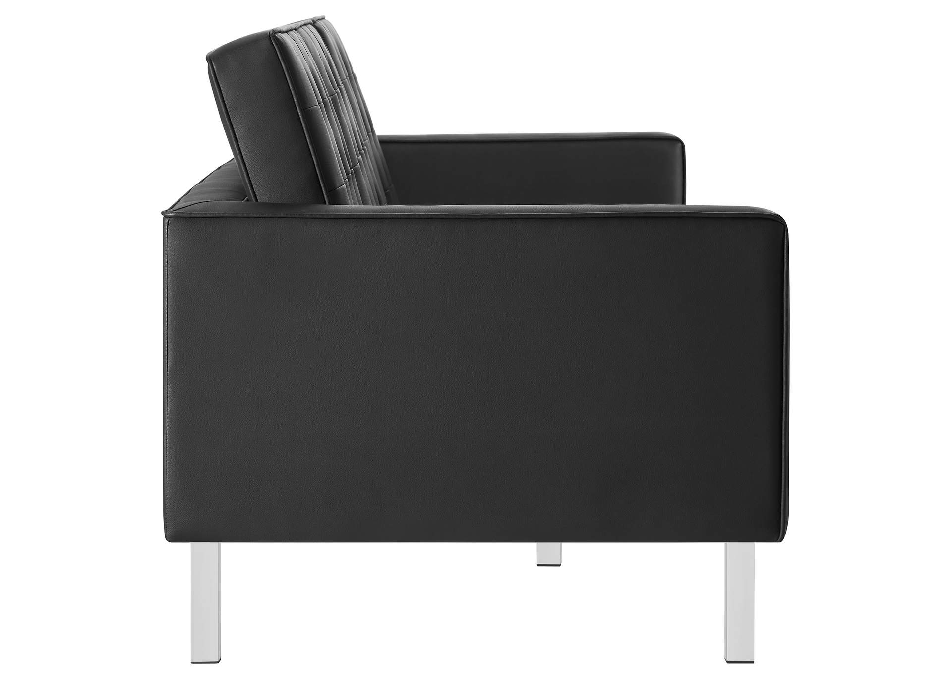 Silver Black Loft Tufted Upholstered Faux Leather Sofa,Modway