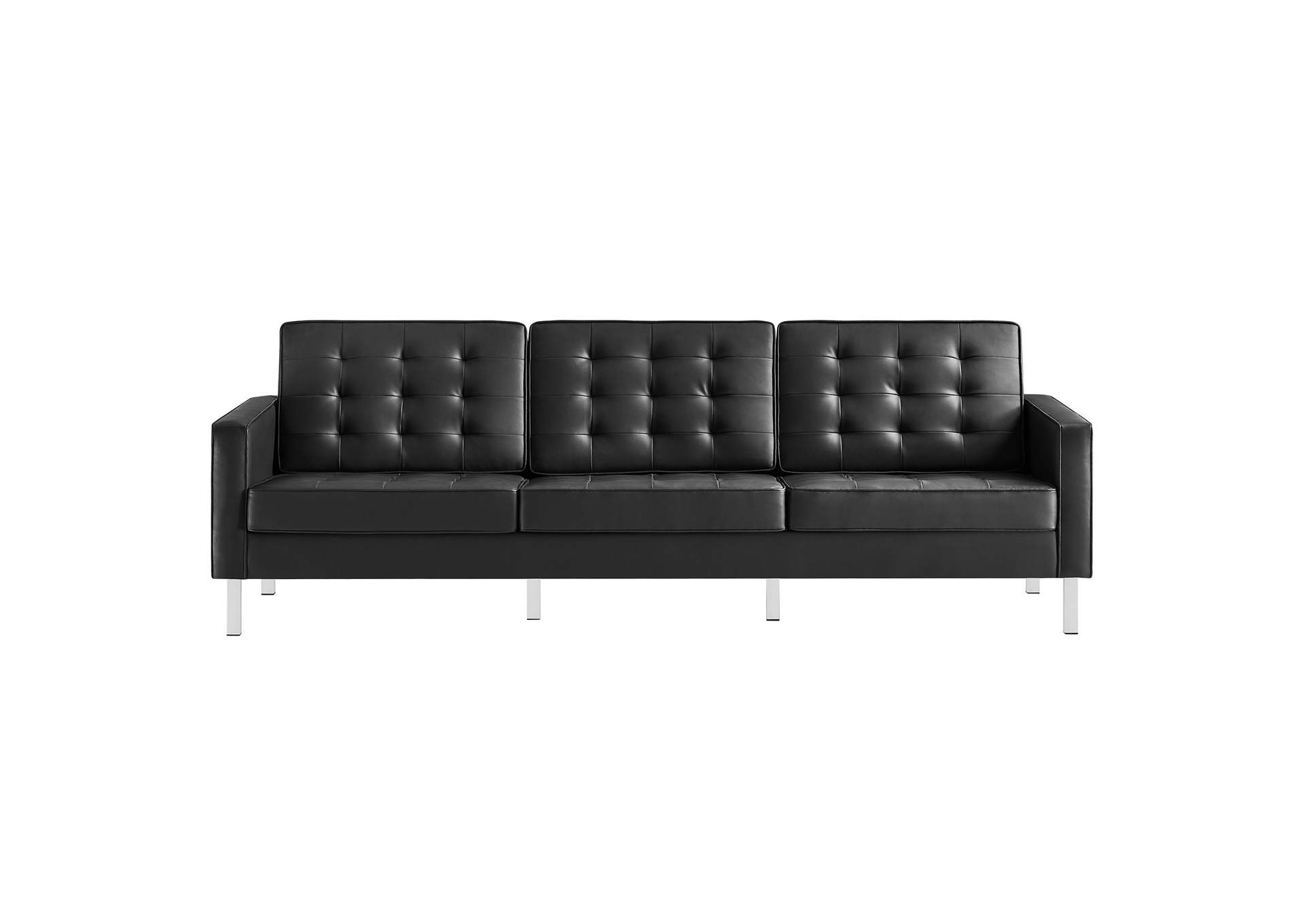 Silver Black Loft Tufted Upholstered Faux Leather Sofa,Modway